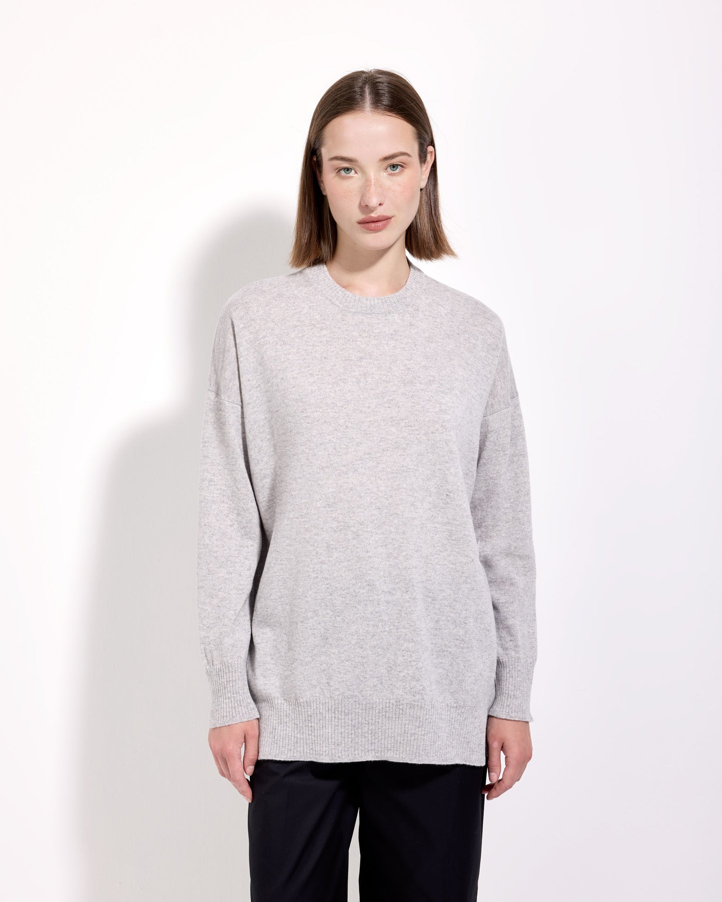 Girocollo lana seta cashmere grigio perla