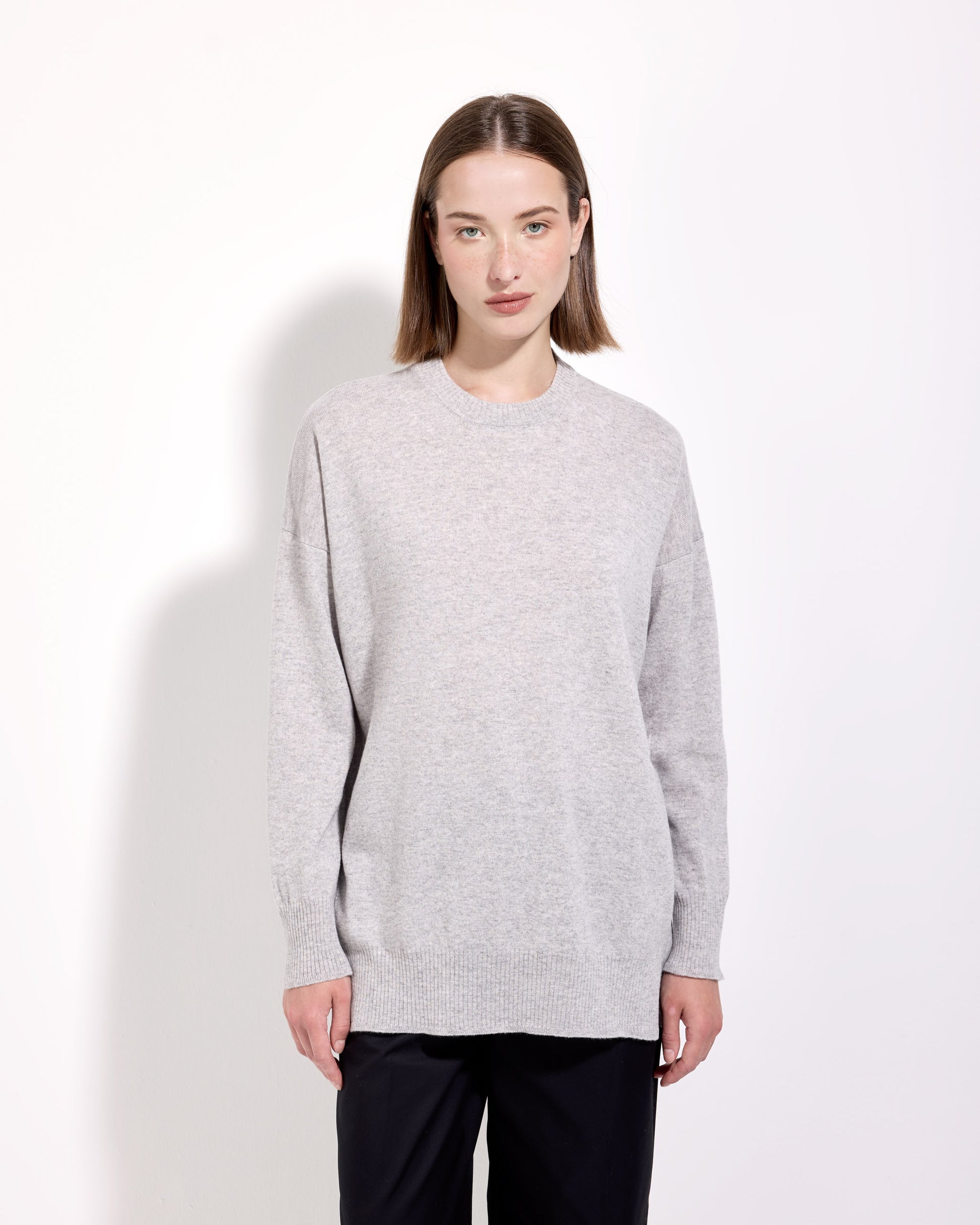 Girocollo lana seta cashmere grigio perla