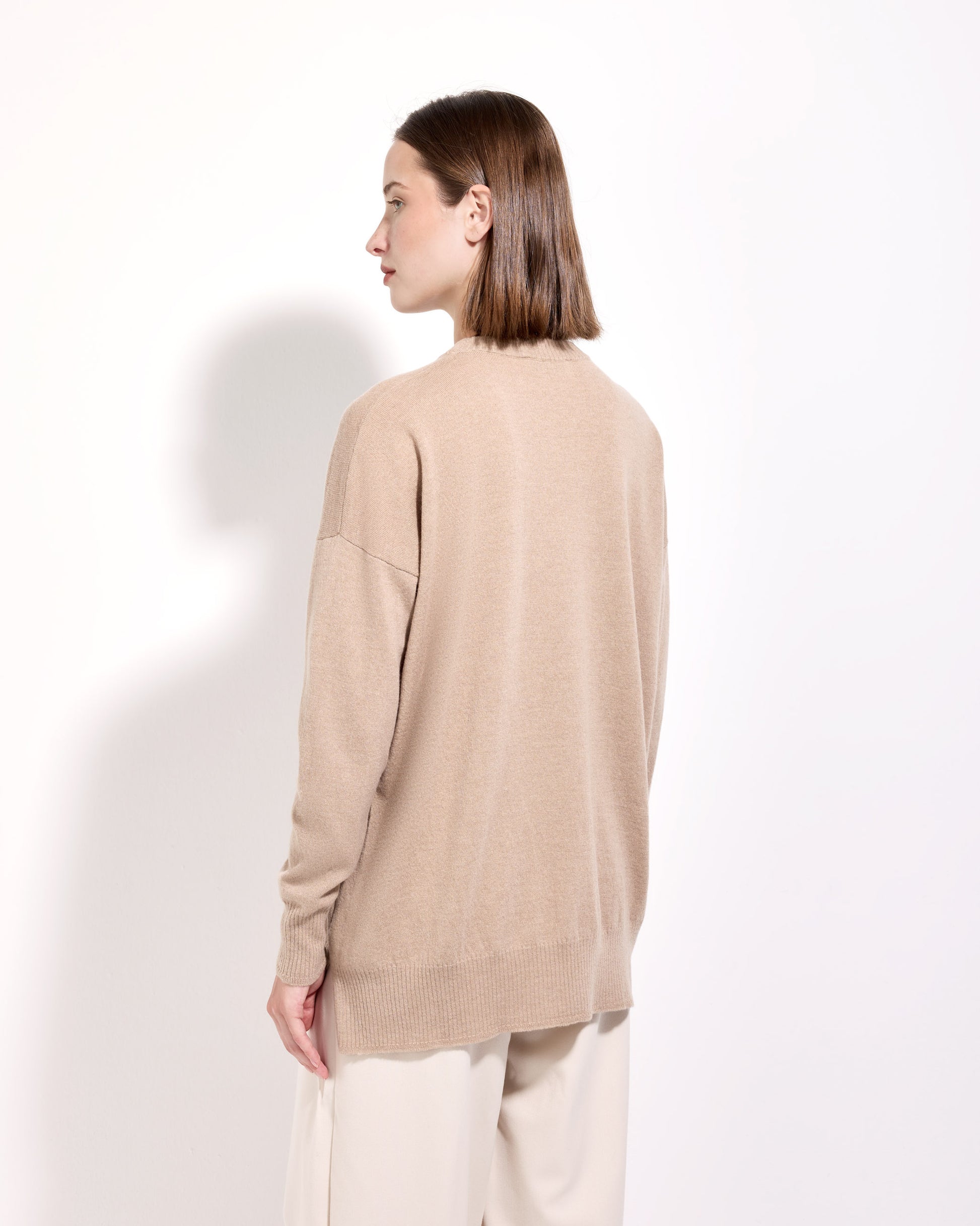 Girocollo lana seta cashmere sabbia