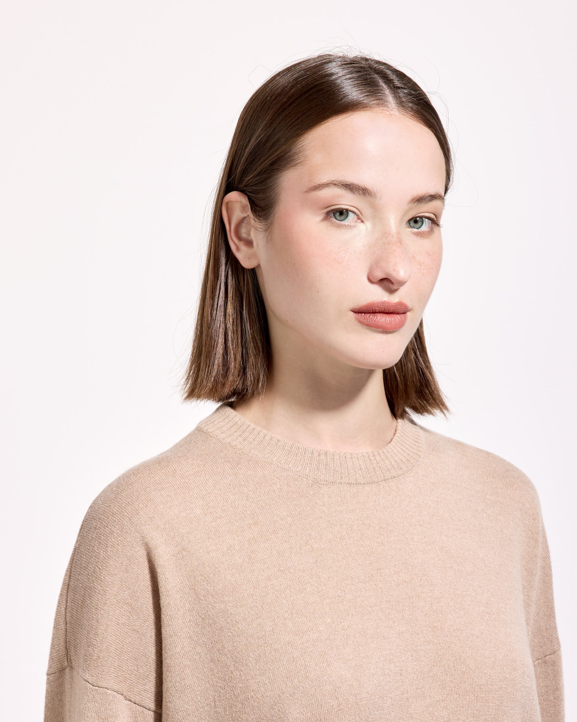 Girocollo lana seta cashmere sabbia