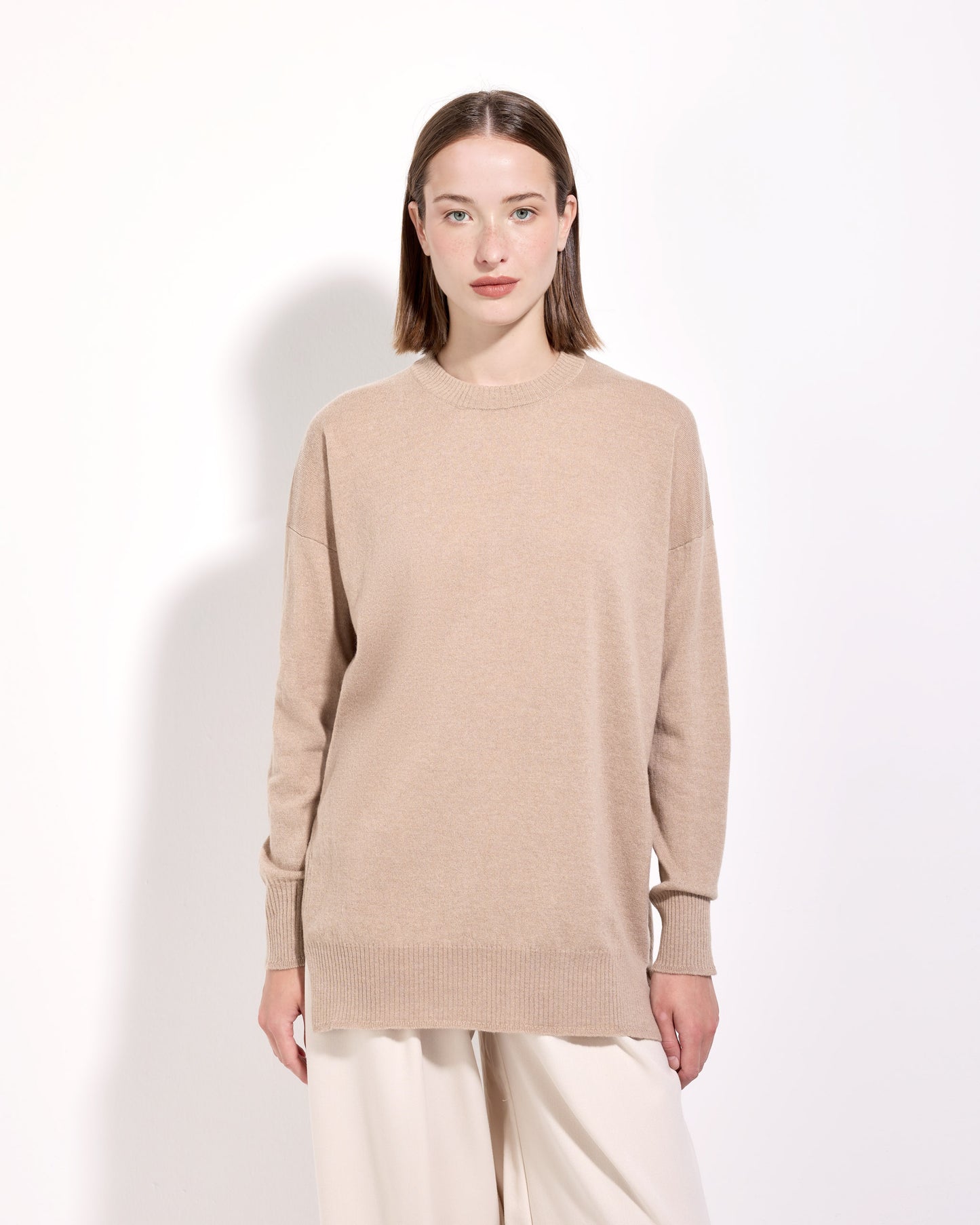 Girocollo lana seta cashmere sabbia