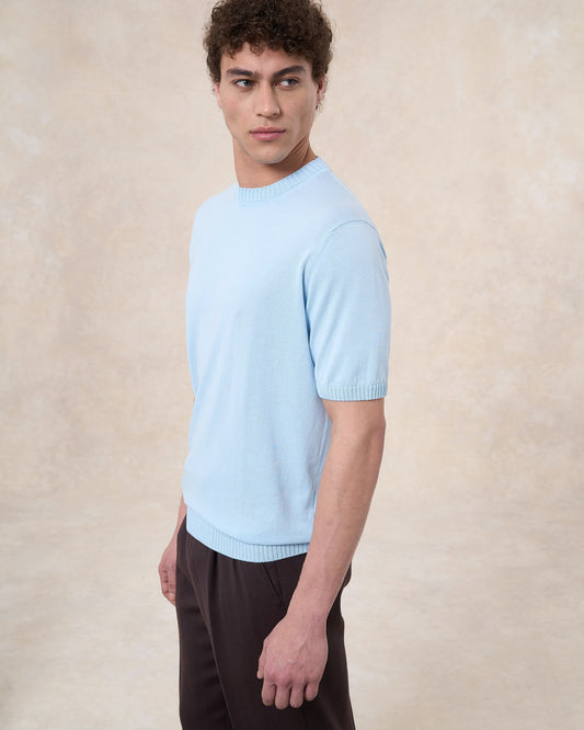 Maglia girocollo grigio polvere in cotone crepe manica corta