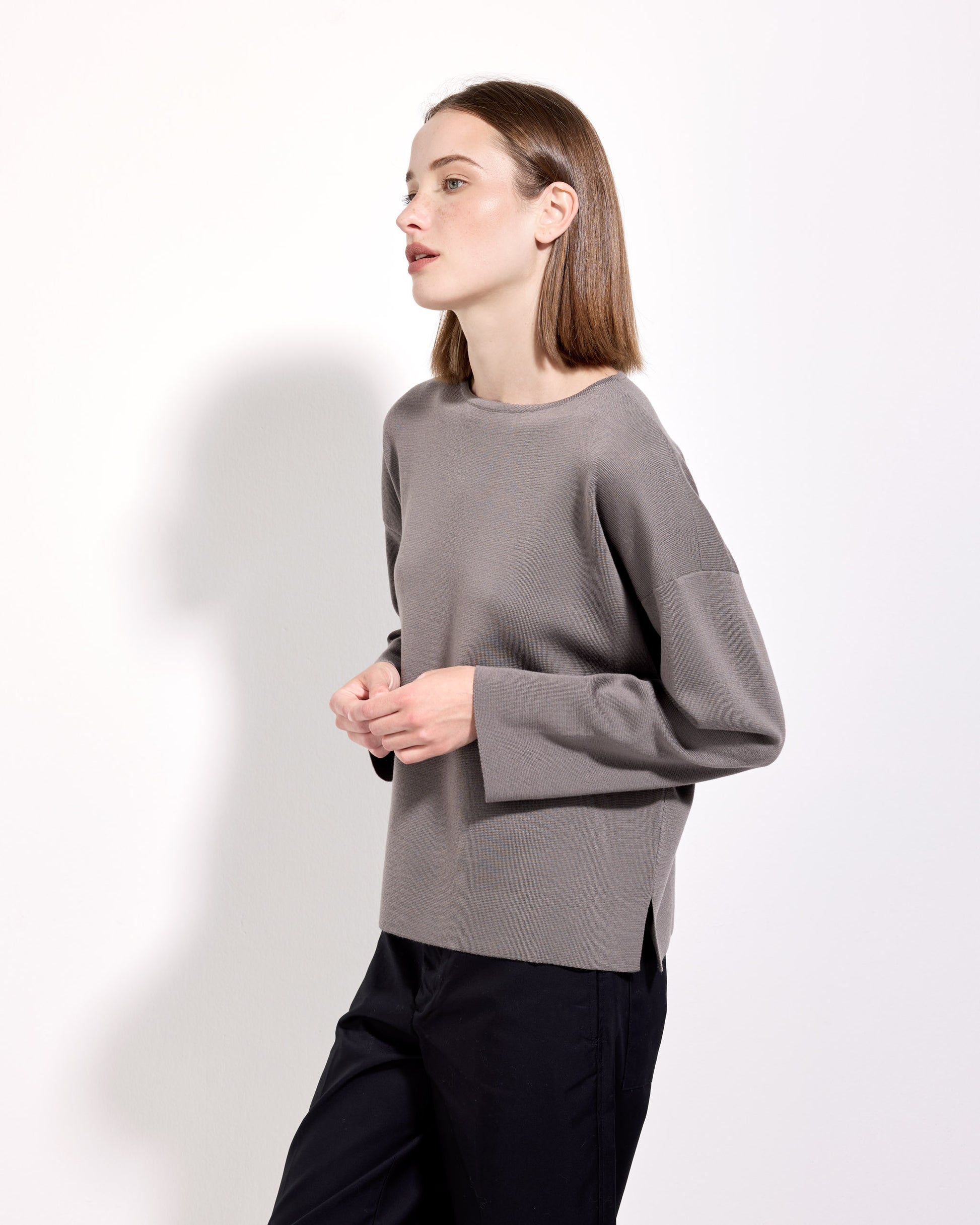 Girocollo punto milano royal merino tortora 