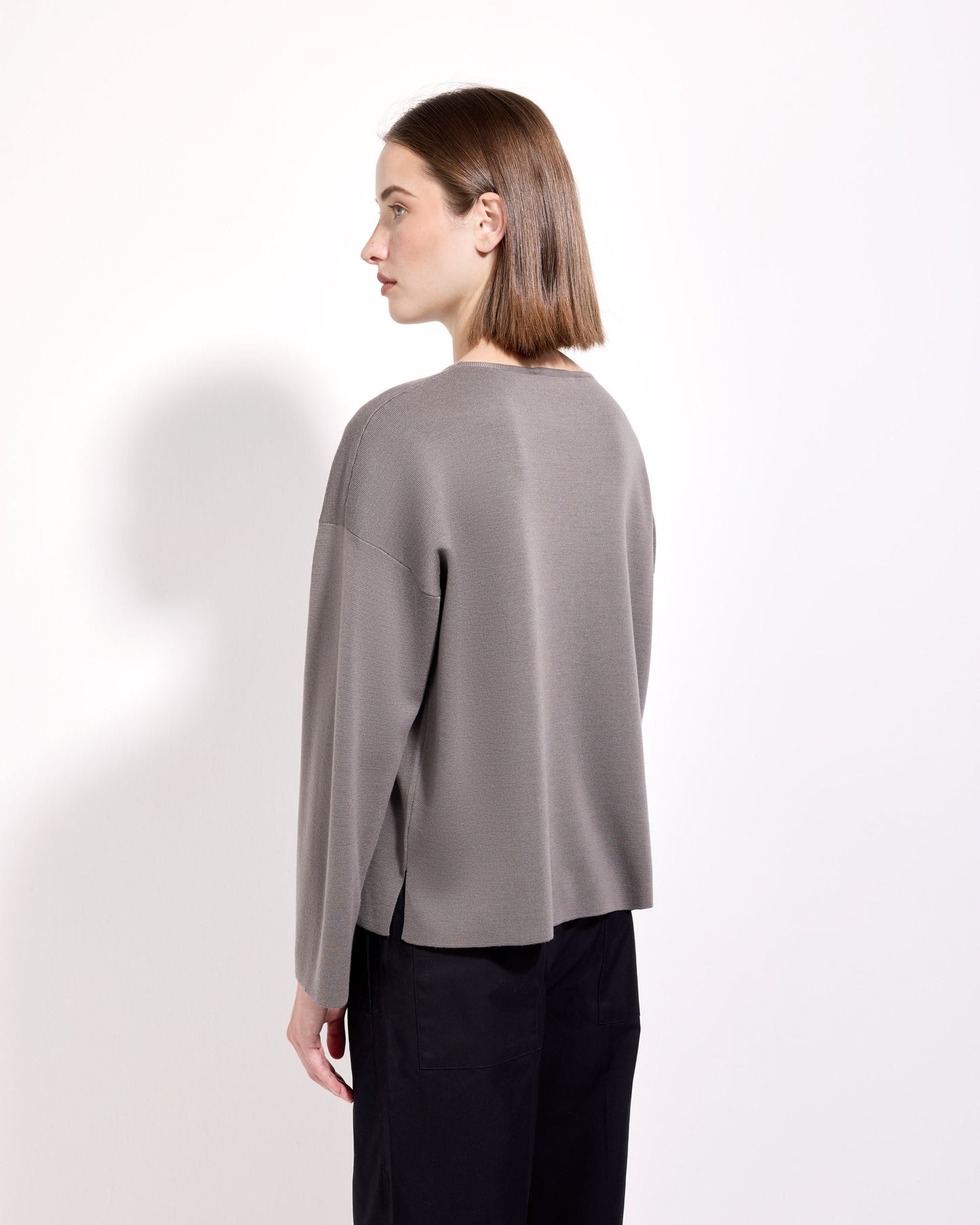 Girocollo punto milano royal merino tortora 