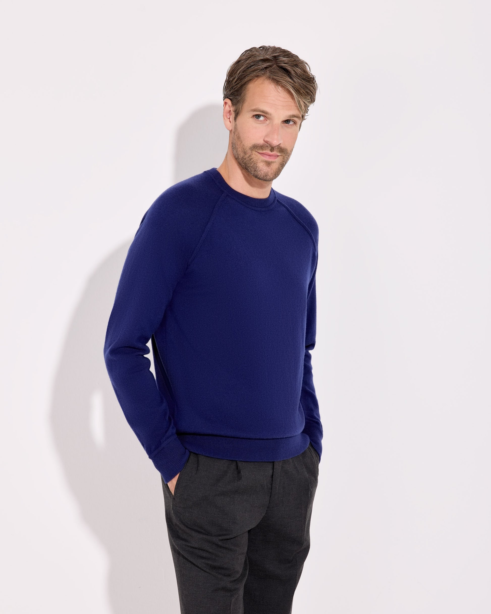 Girocollo raglan lana cashmere blu zaffiro