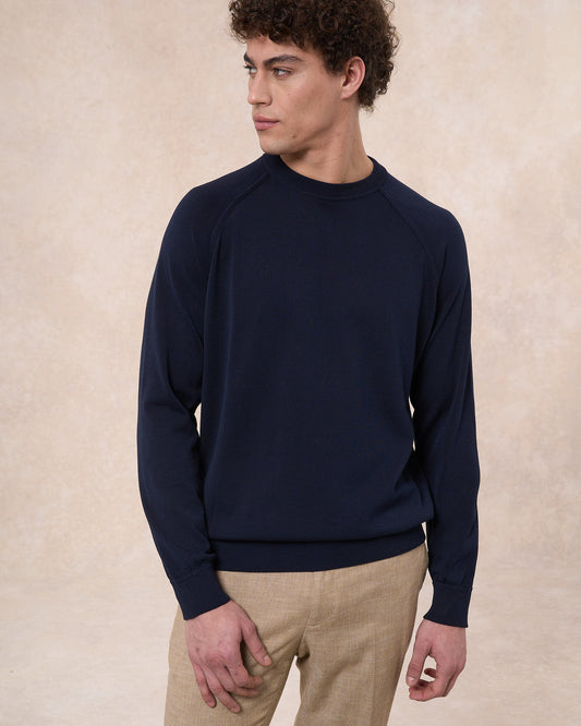 Maglia girocollo raglan blu navy in cotone
