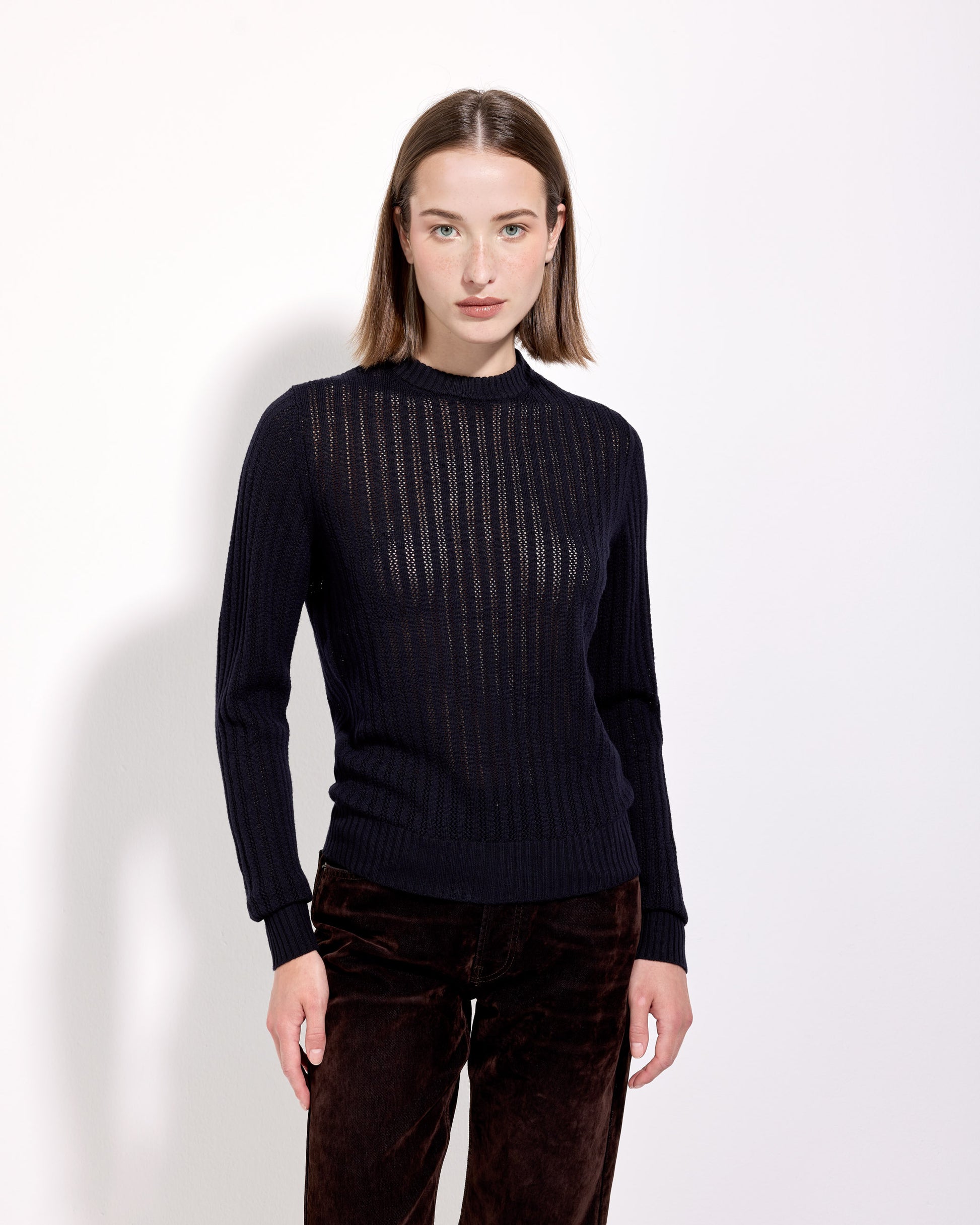 Girocollo traforatino royal merino blu navy