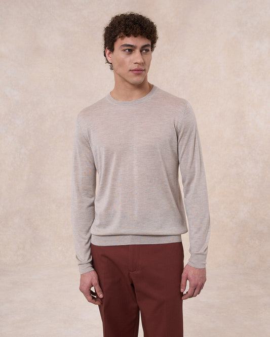 Maglia girocollo grigio pietra in cashmere e seta