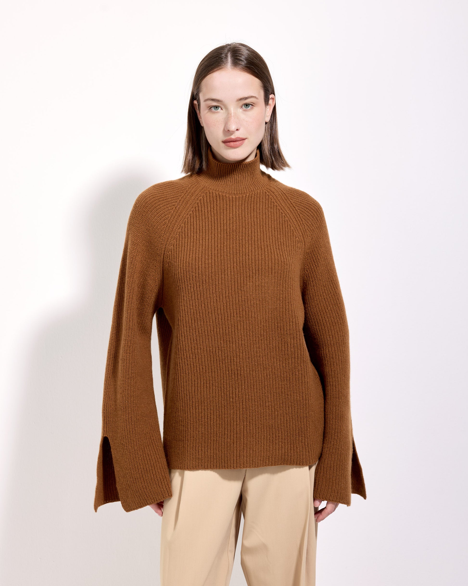 Lupetto punto pannocchia lana cashmere cannella