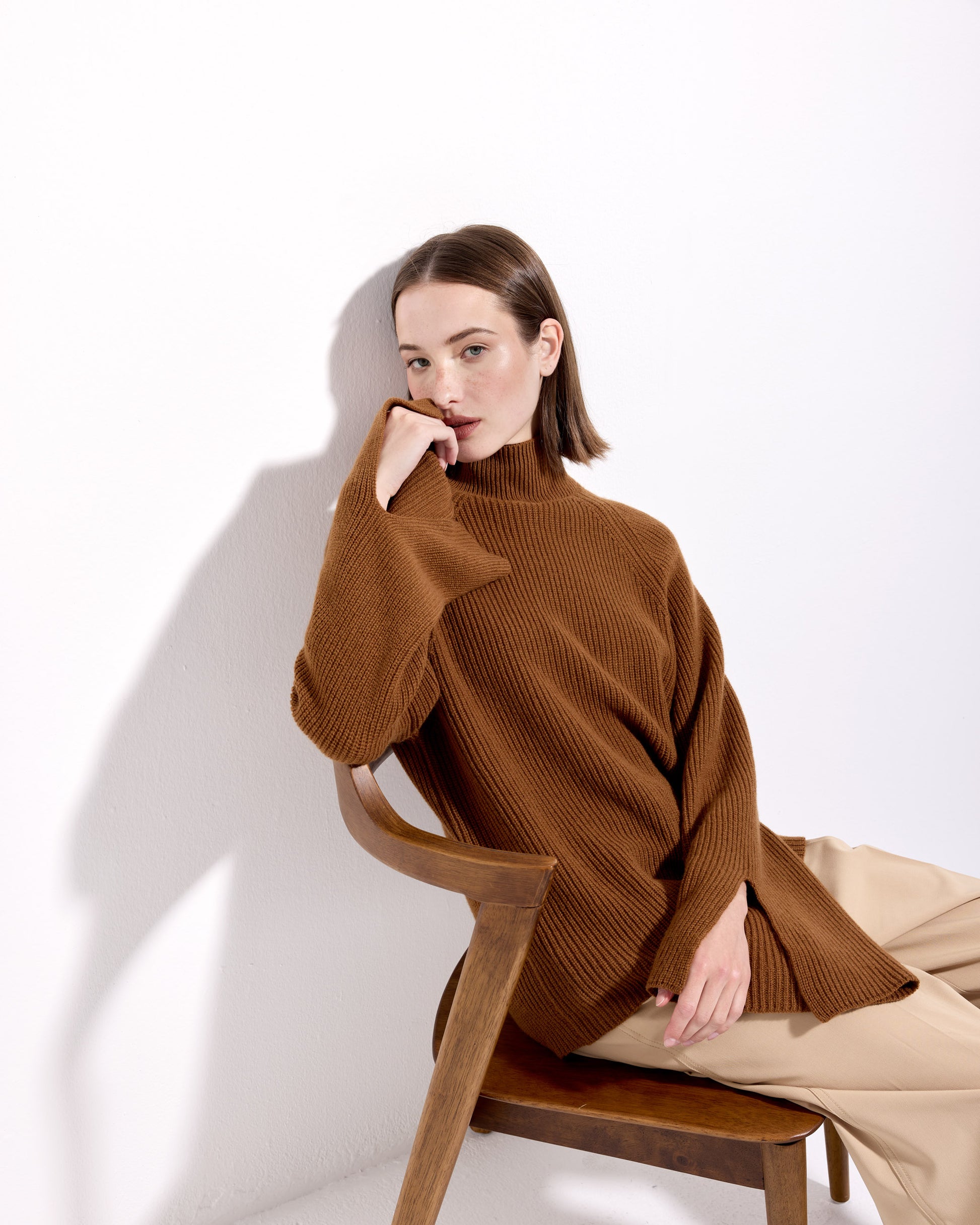 Lupetto punto pannocchia lana cashmere cannella