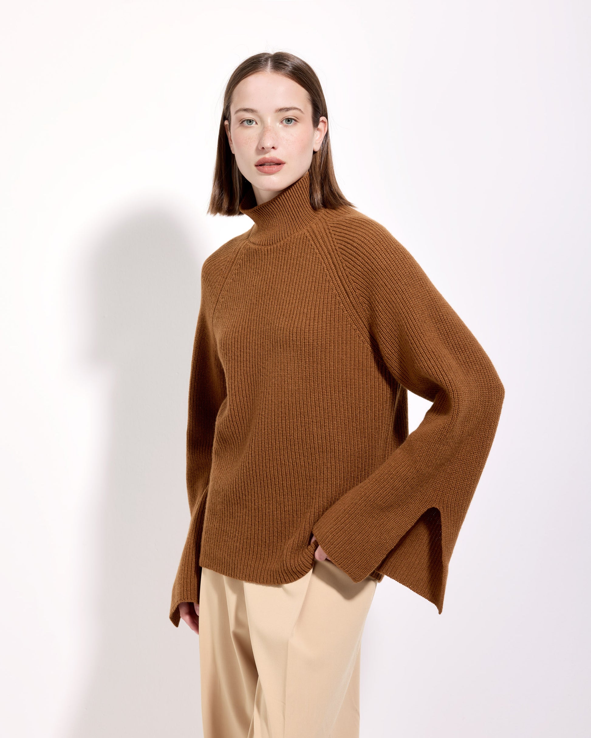 Lupetto punto pannocchia lana cashmere cannella