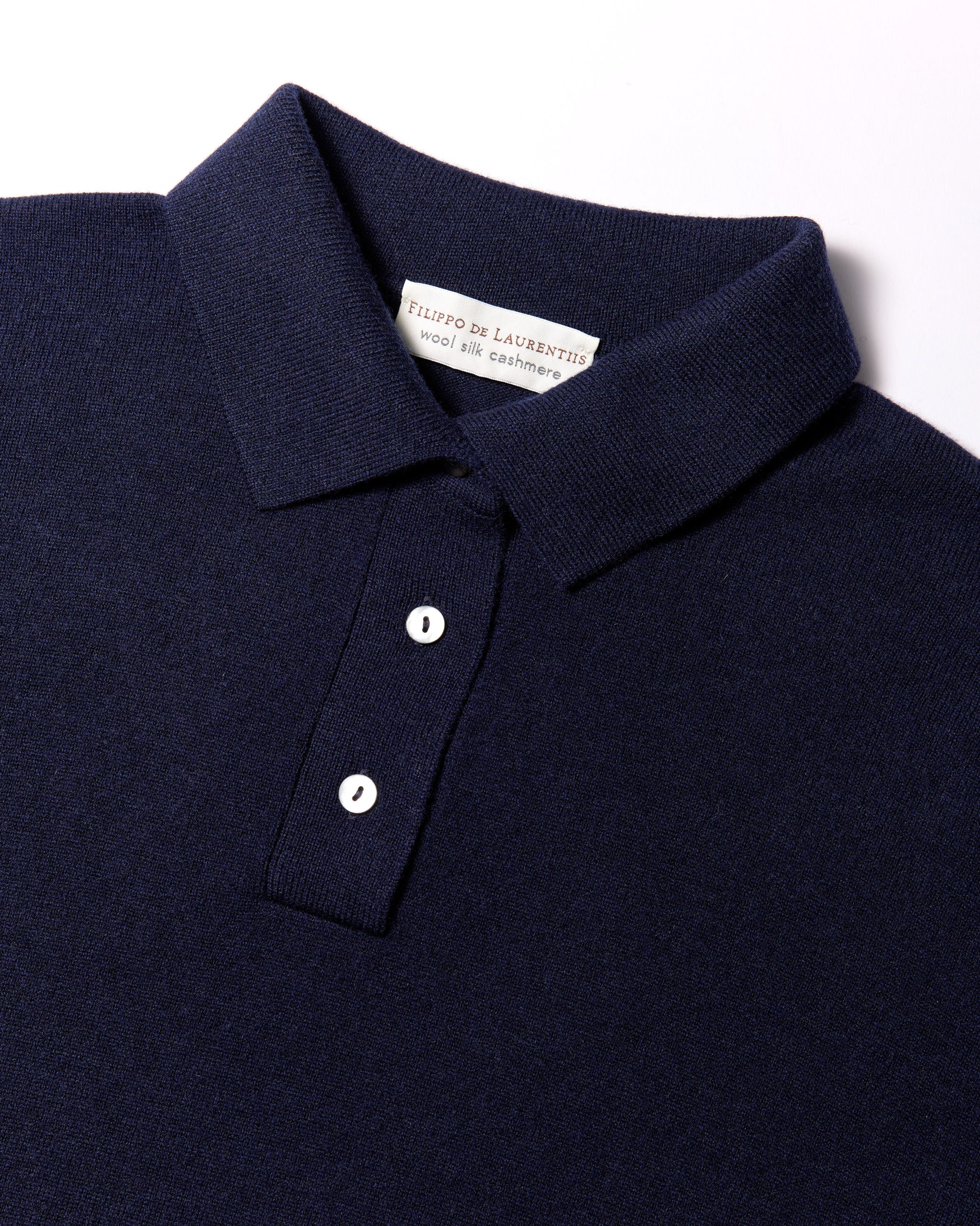 Maglia a polo lana seta cashmere blu navy