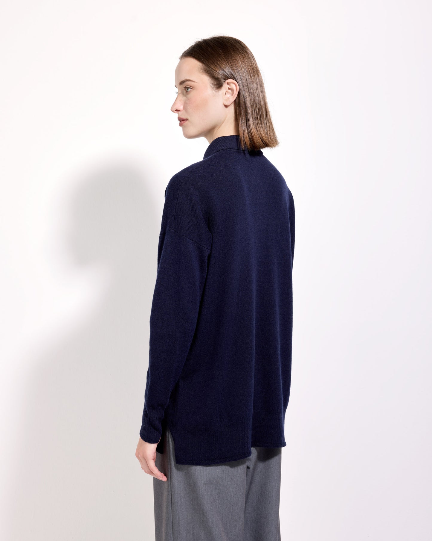Maglia a polo lana seta cashmere blu navy