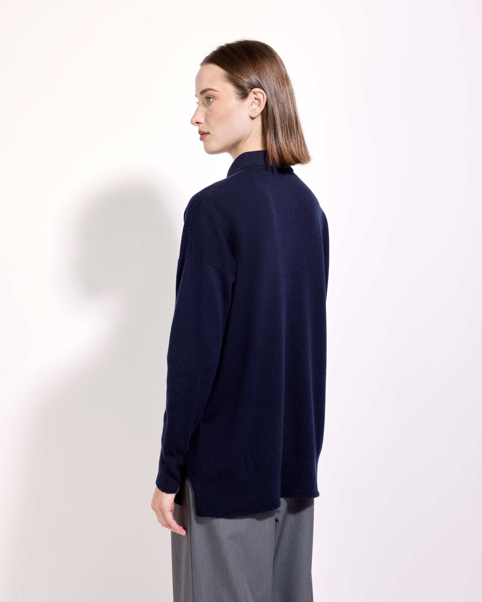 Maglia a polo lana seta cashmere blu navy