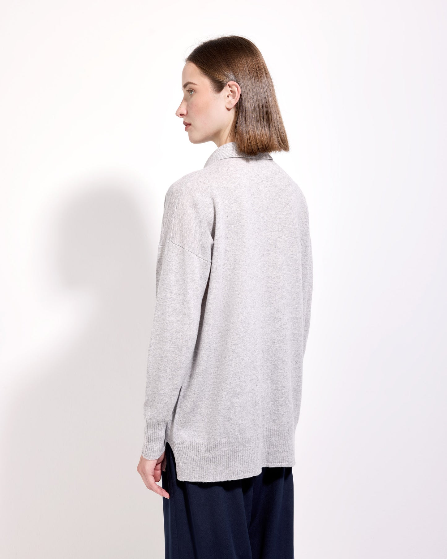 Maglia a polo lana seta cashmere grigio perla
