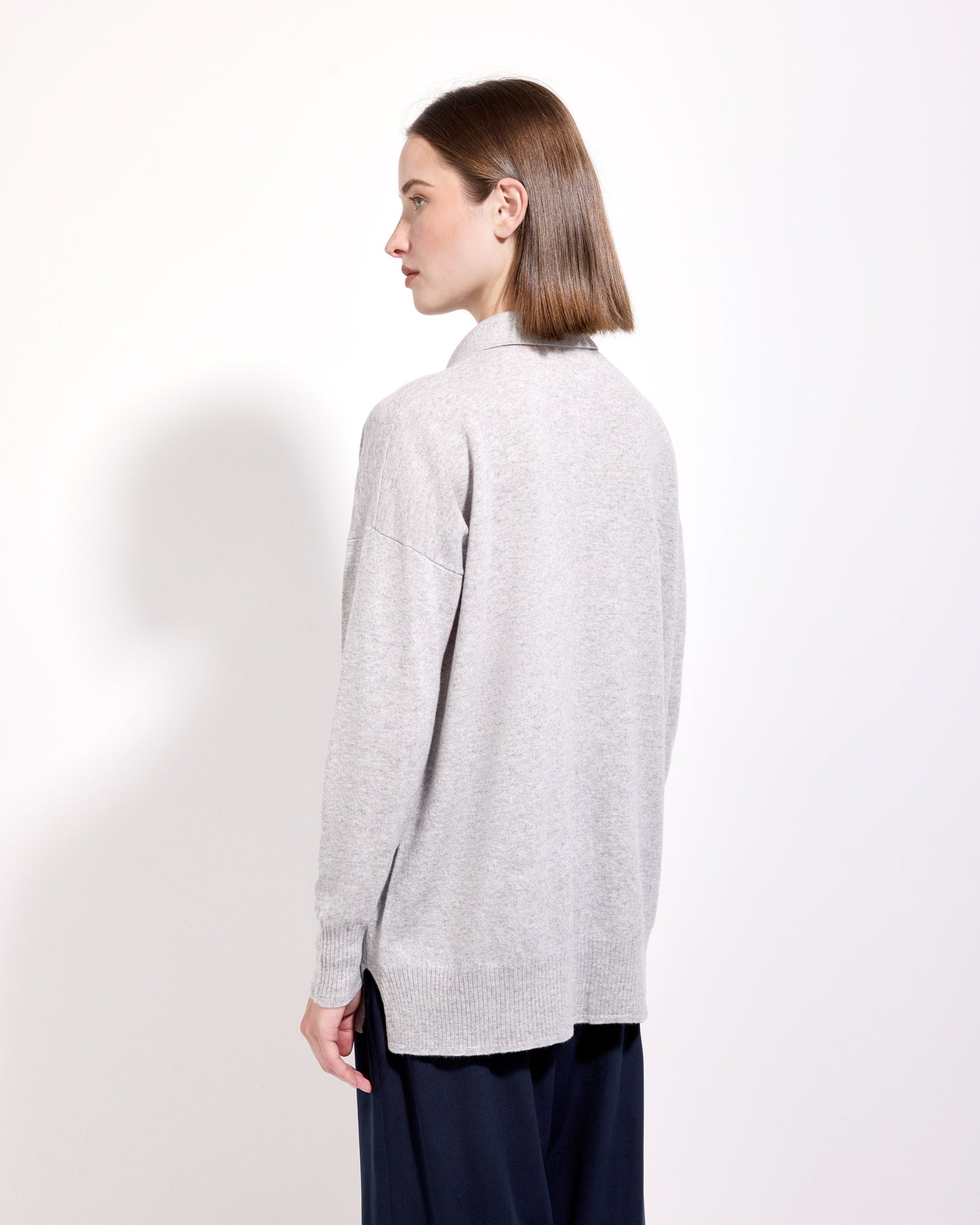 Maglia a polo lana seta cashmere grigio perla