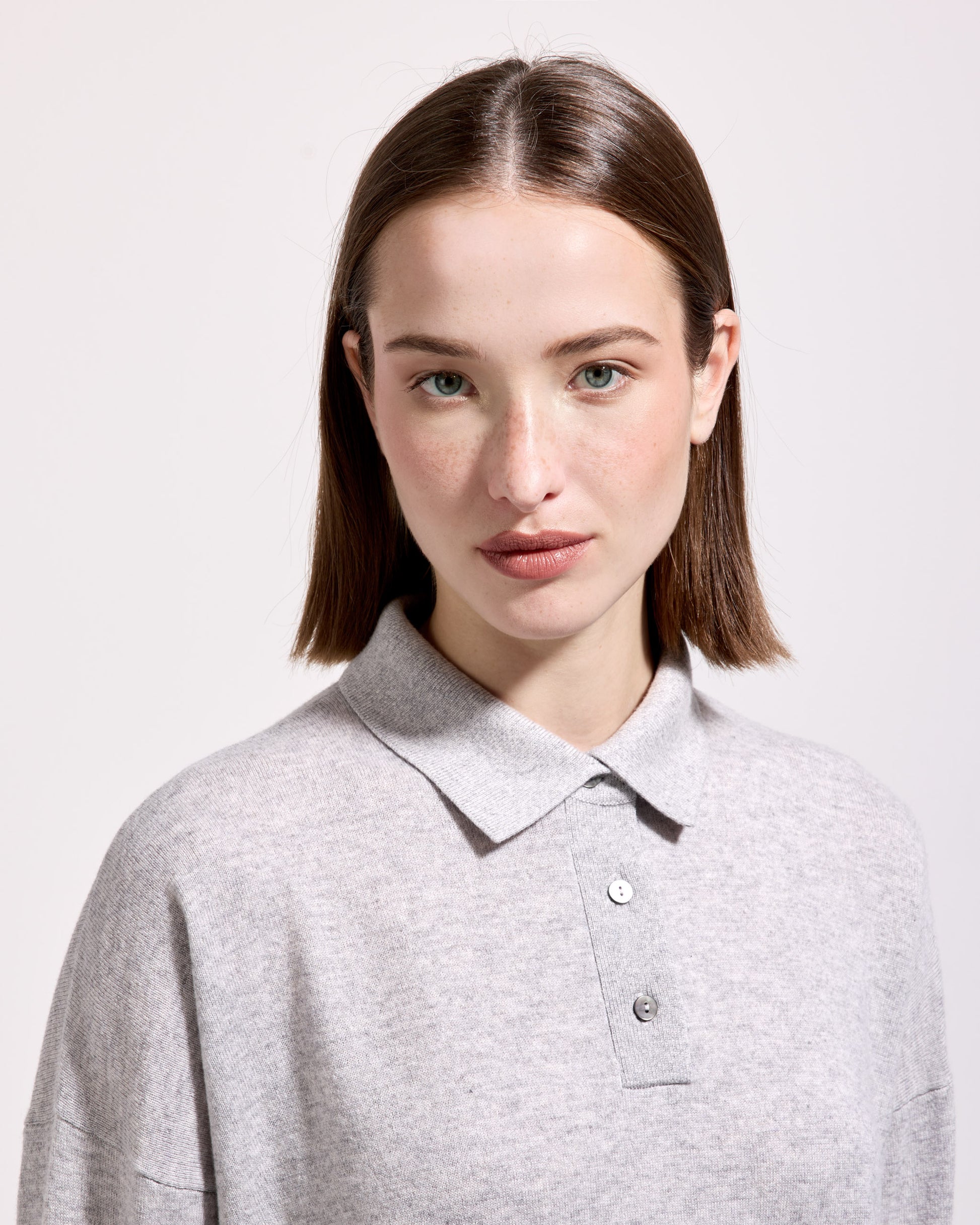Maglia a polo lana seta cashmere grigio perla