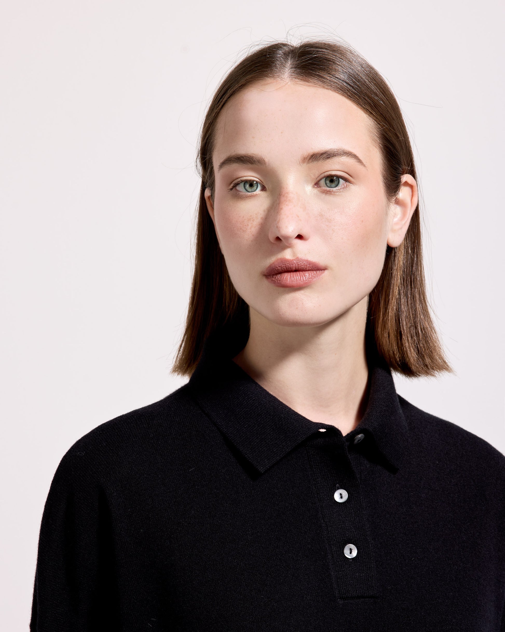 Maglia a polo lana seta cashmere nero 
