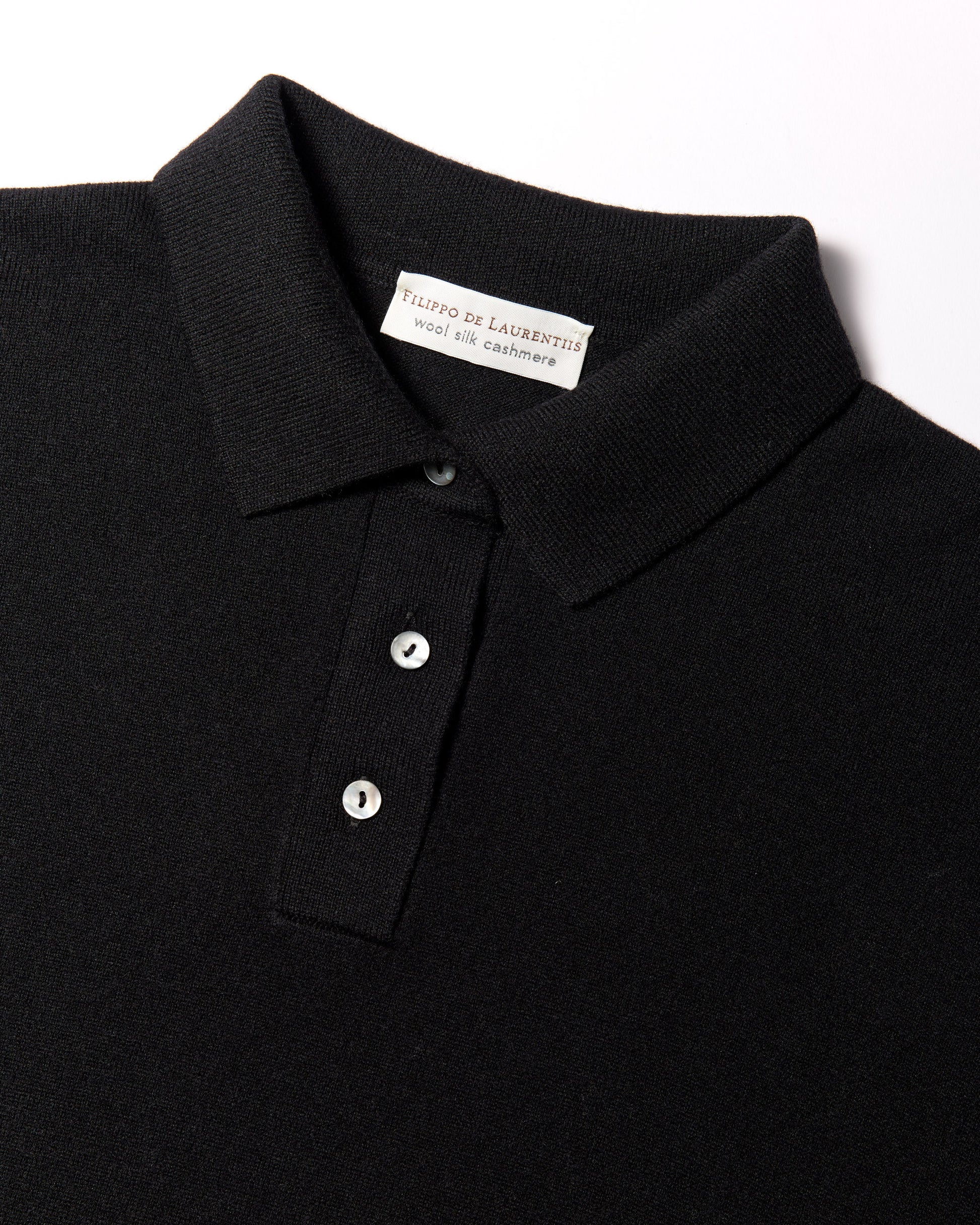 Maglia a polo lana seta cashmere nero 