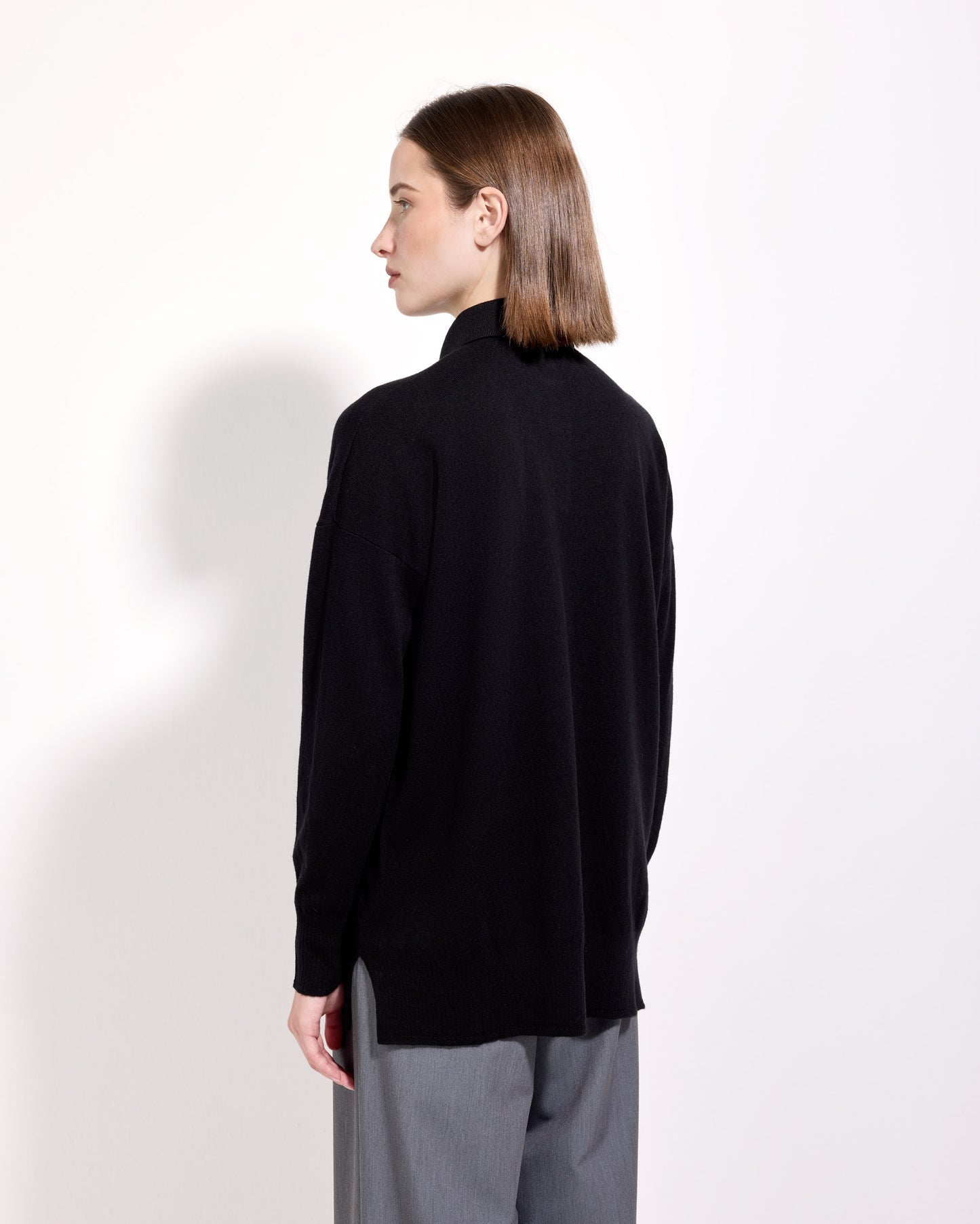 Maglia a polo lana seta cashmere nero 