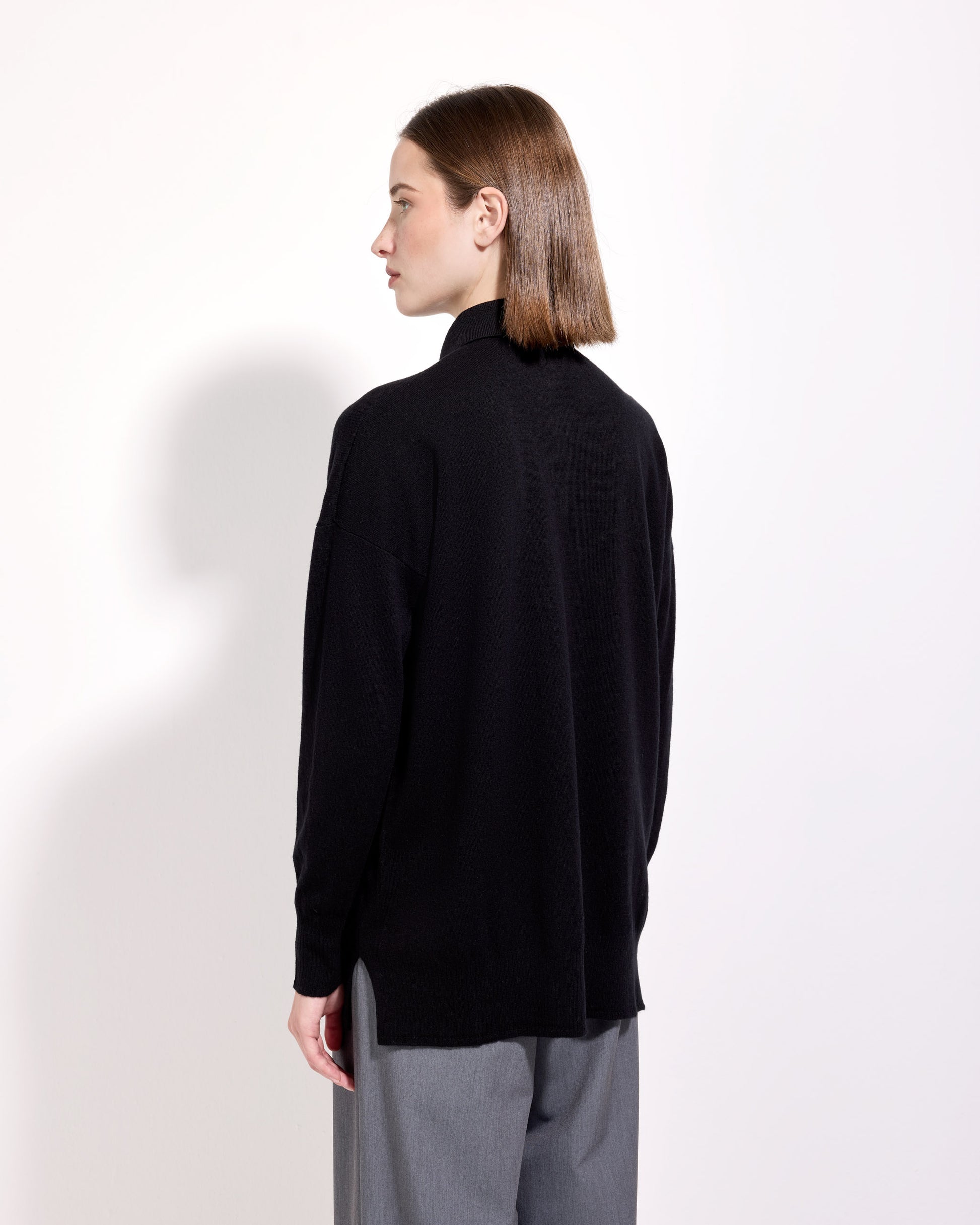 Maglia a polo lana seta cashmere nero 