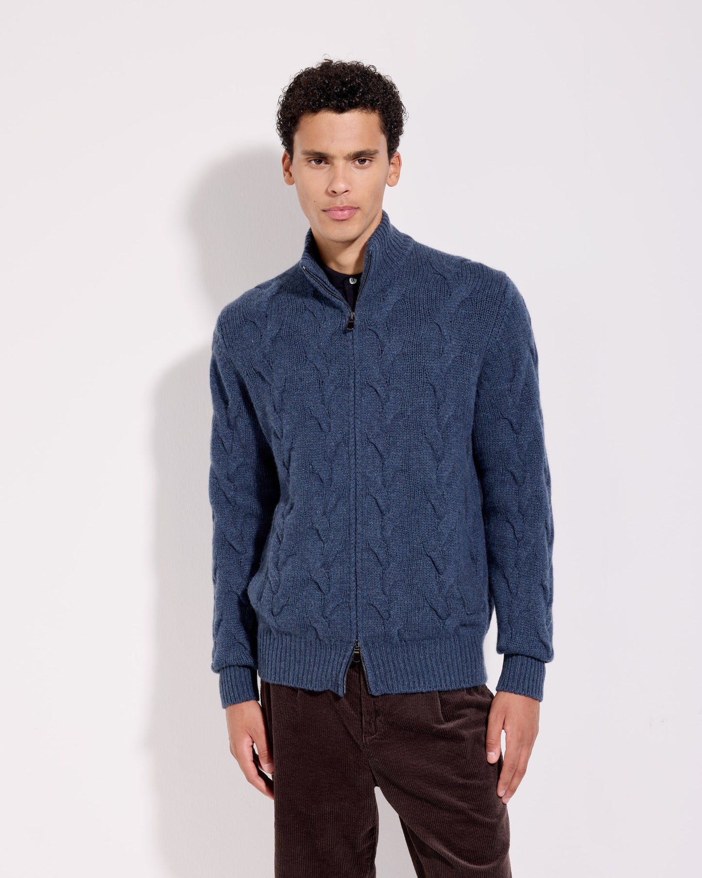 Fullzip trecce cashmere blu avio