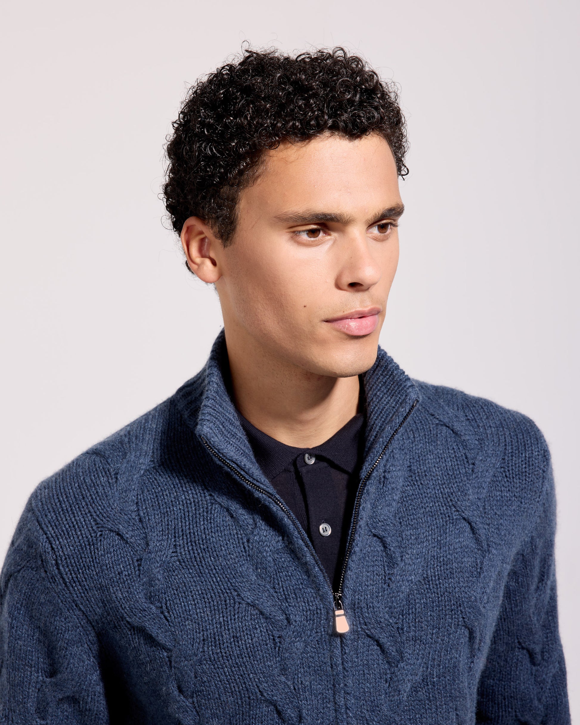 Fullzip trecce cashmere blu avio