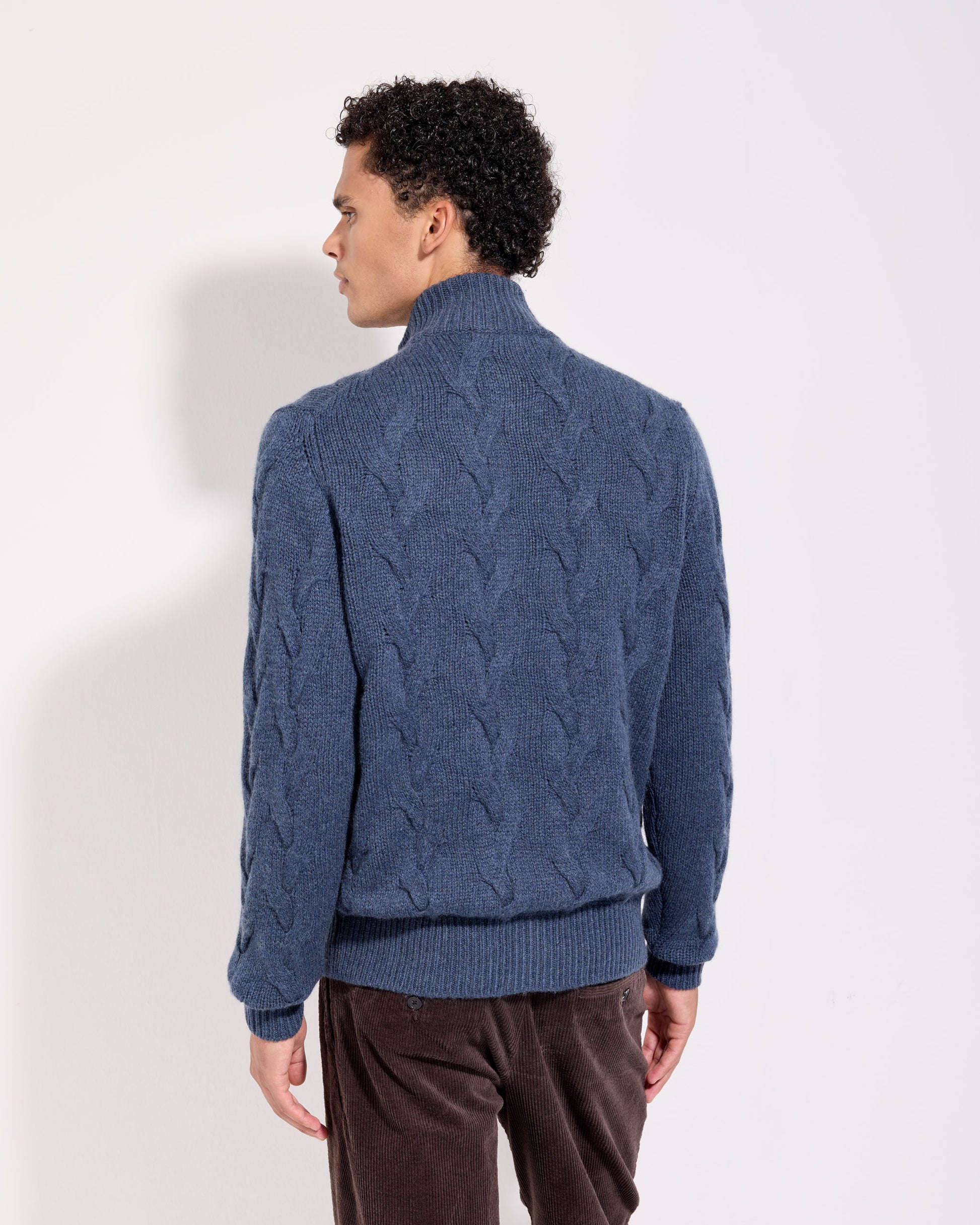 Fullzip trecce cashmere blu avio