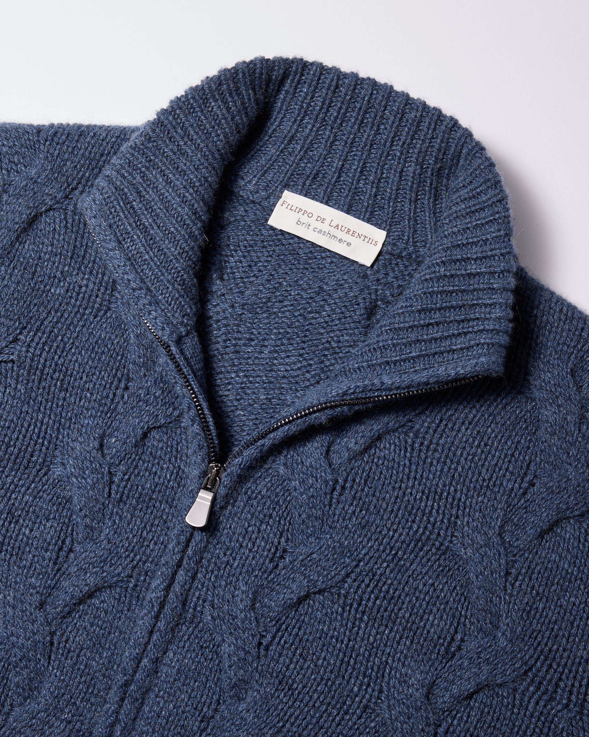 Fullzip trecce cashmere blu avio