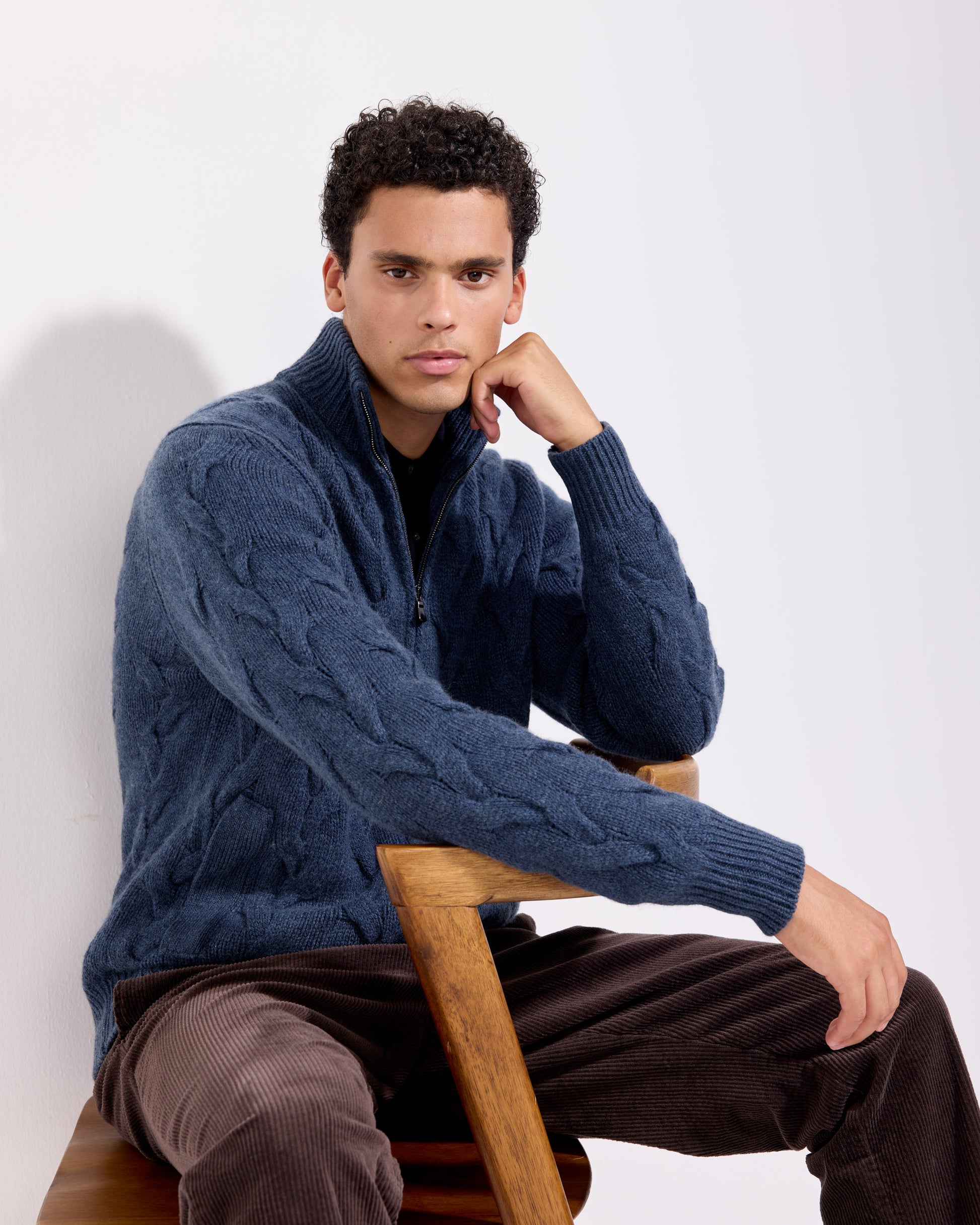 Fullzip trecce cashmere blu avio