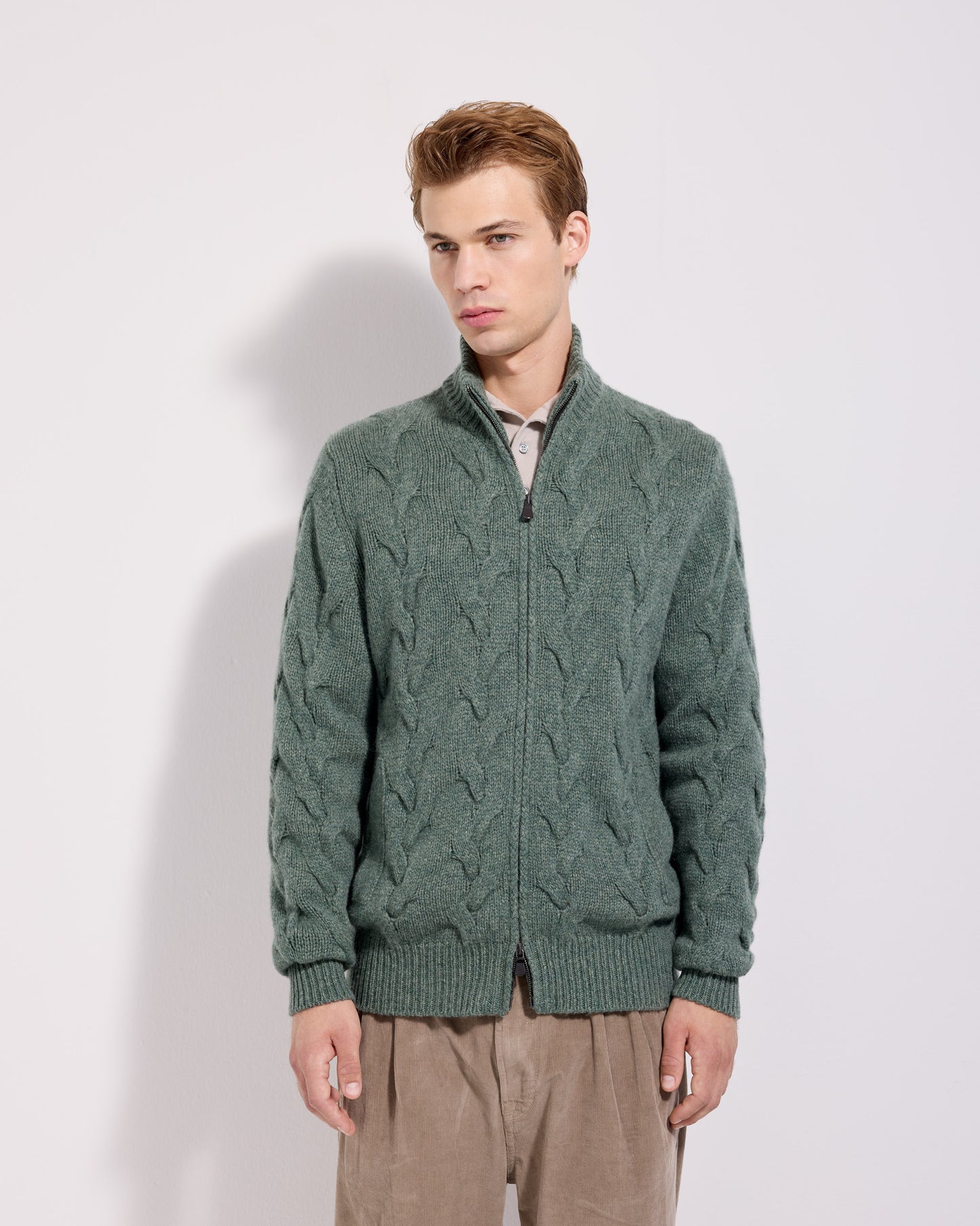 Fullzip trecce cashmere verde salvia