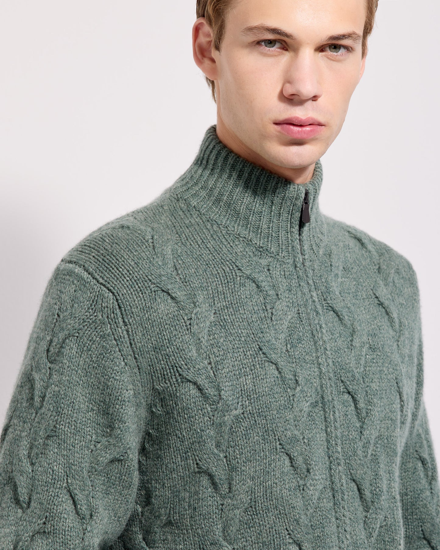 Fullzip trecce cashmere verde salvia
