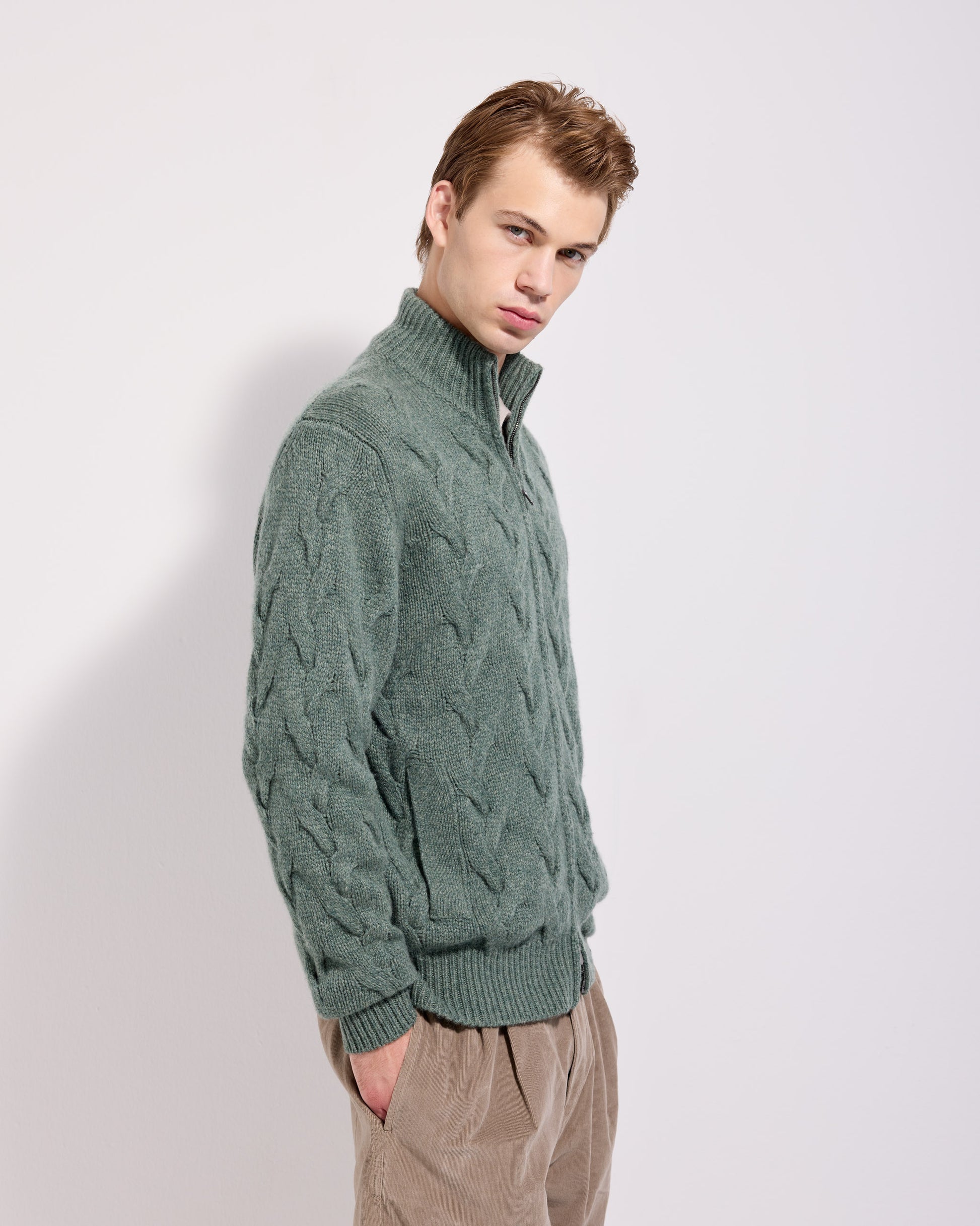 Fullzip trecce cashmere verde salvia