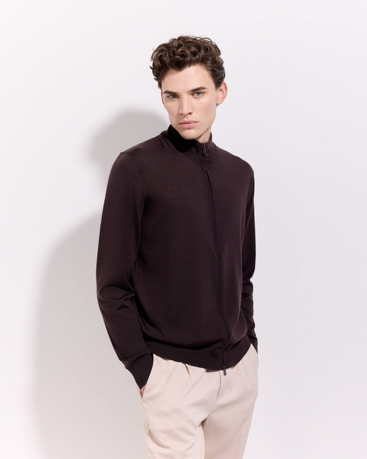 Maglia fullzip royal merino caffè