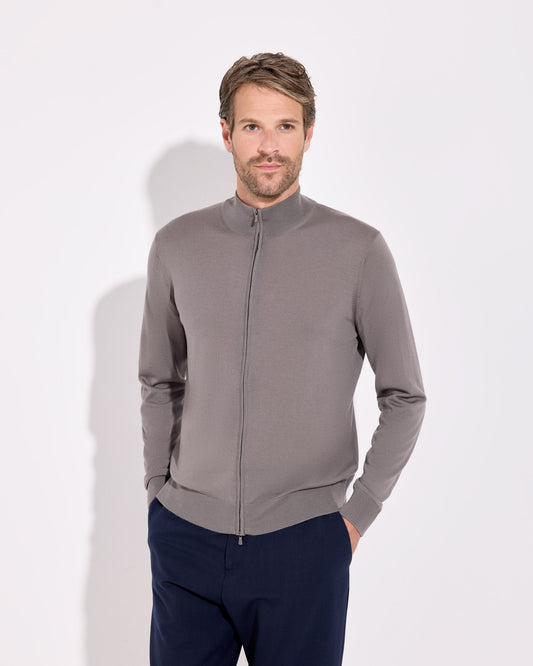 Maglia fullzip royal merino tortora 