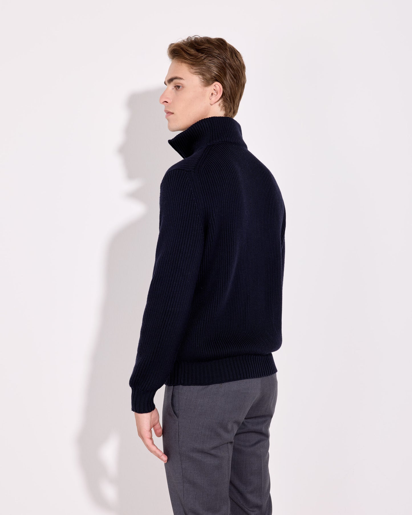 Maglia mezza zip lana merino blu navy