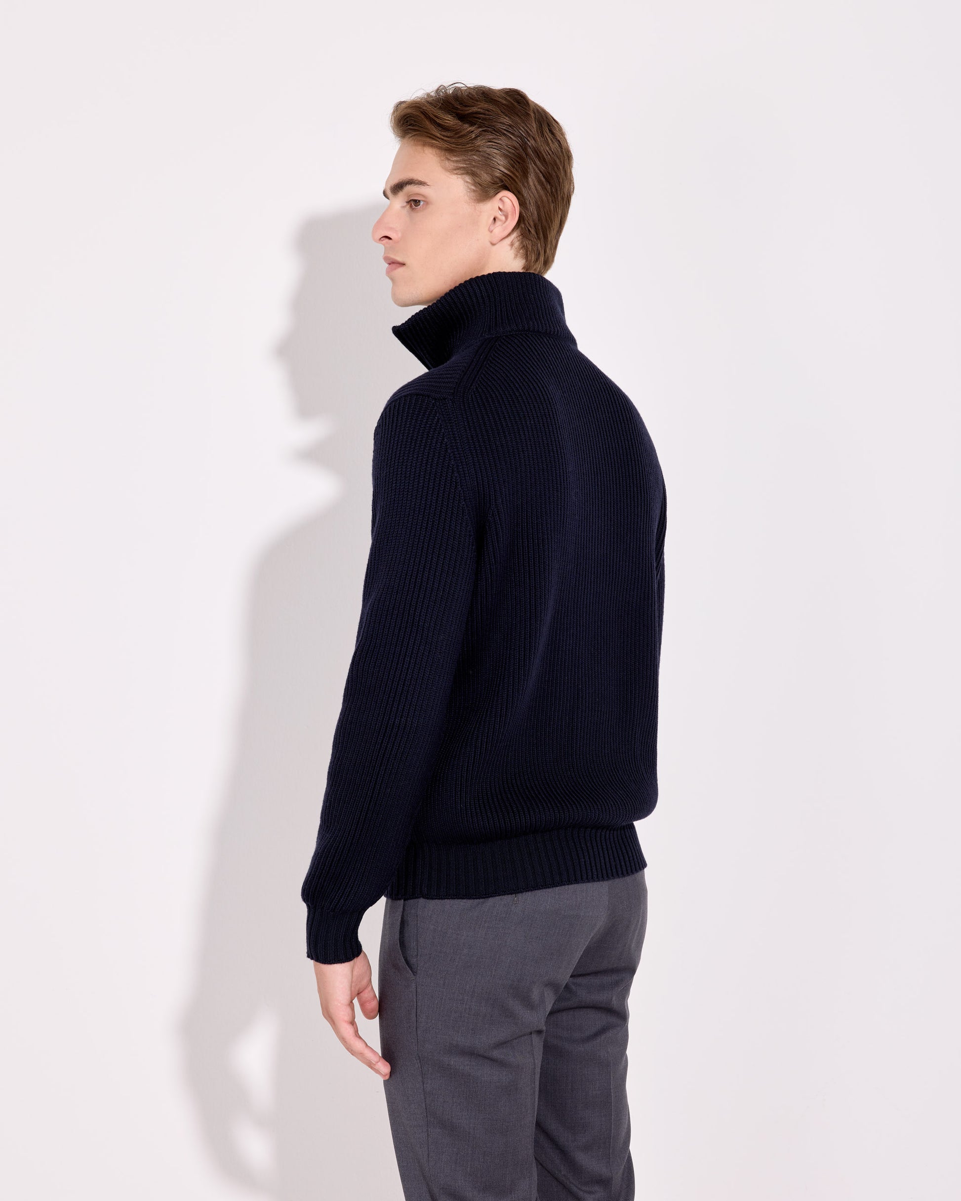 Maglia mezza zip lana merino blu navy