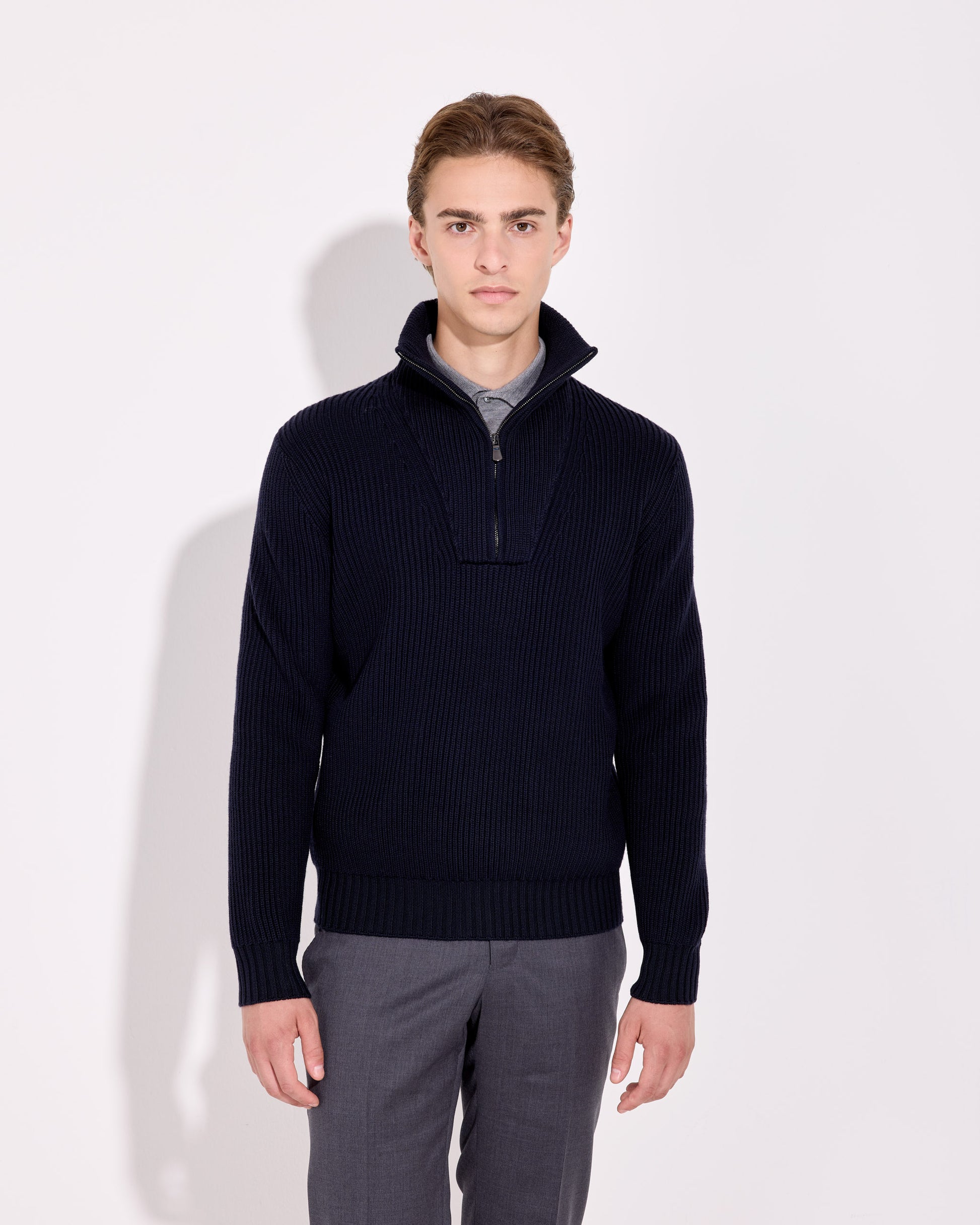 Maglia mezza zip lana merino blu navy