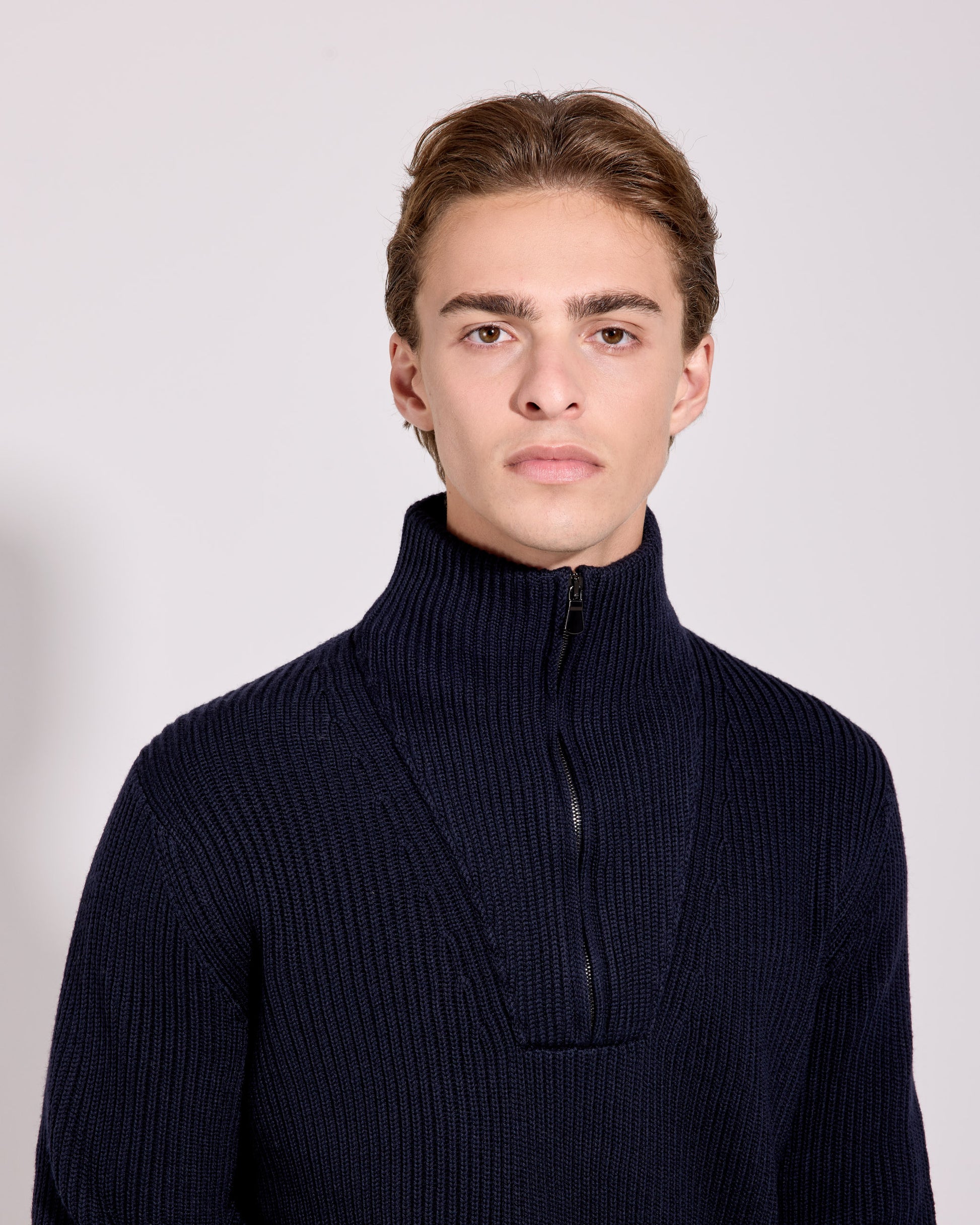 Maglia mezza zip lana merino blu navy