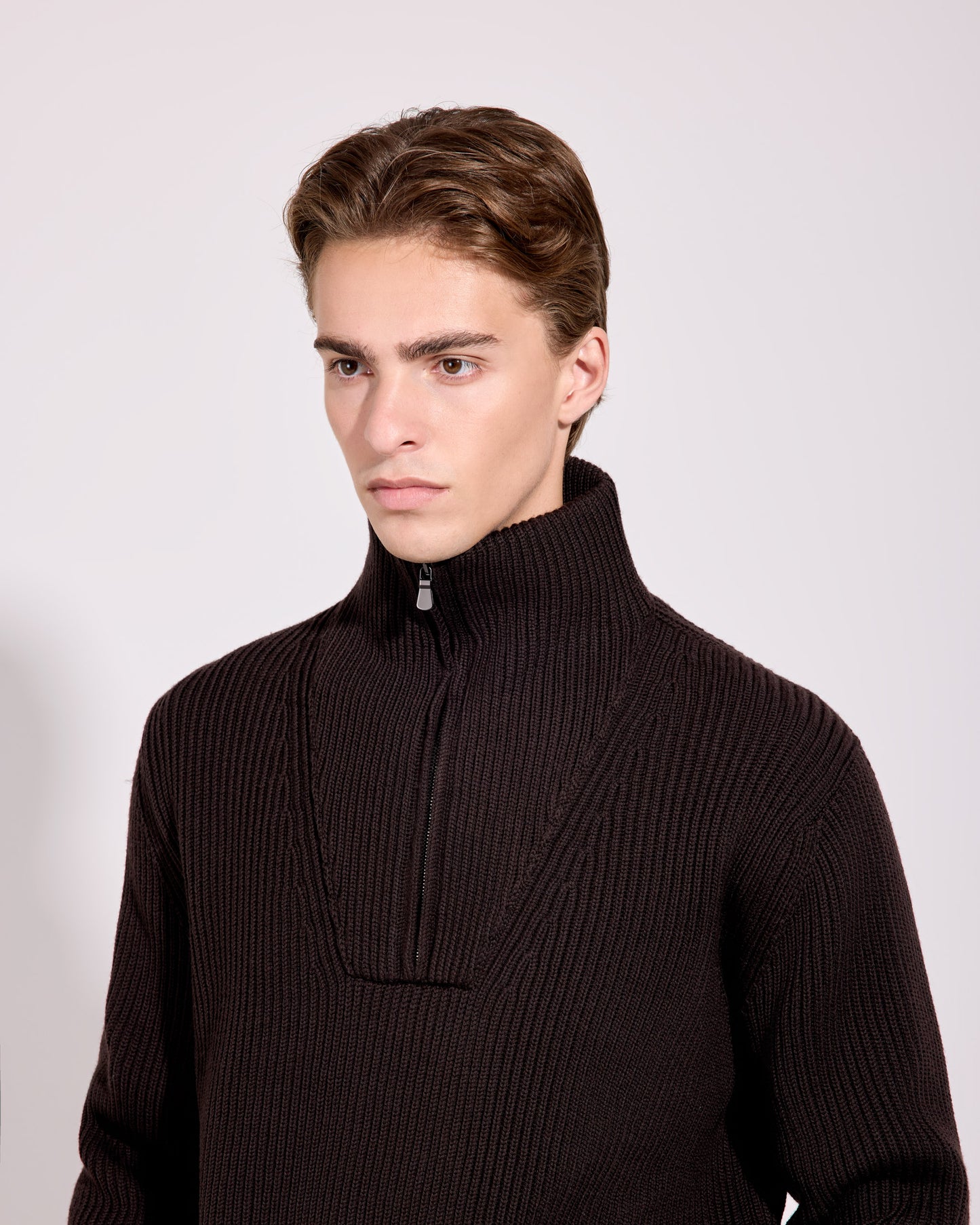 Maglia mezza zip lana merino cioccolato