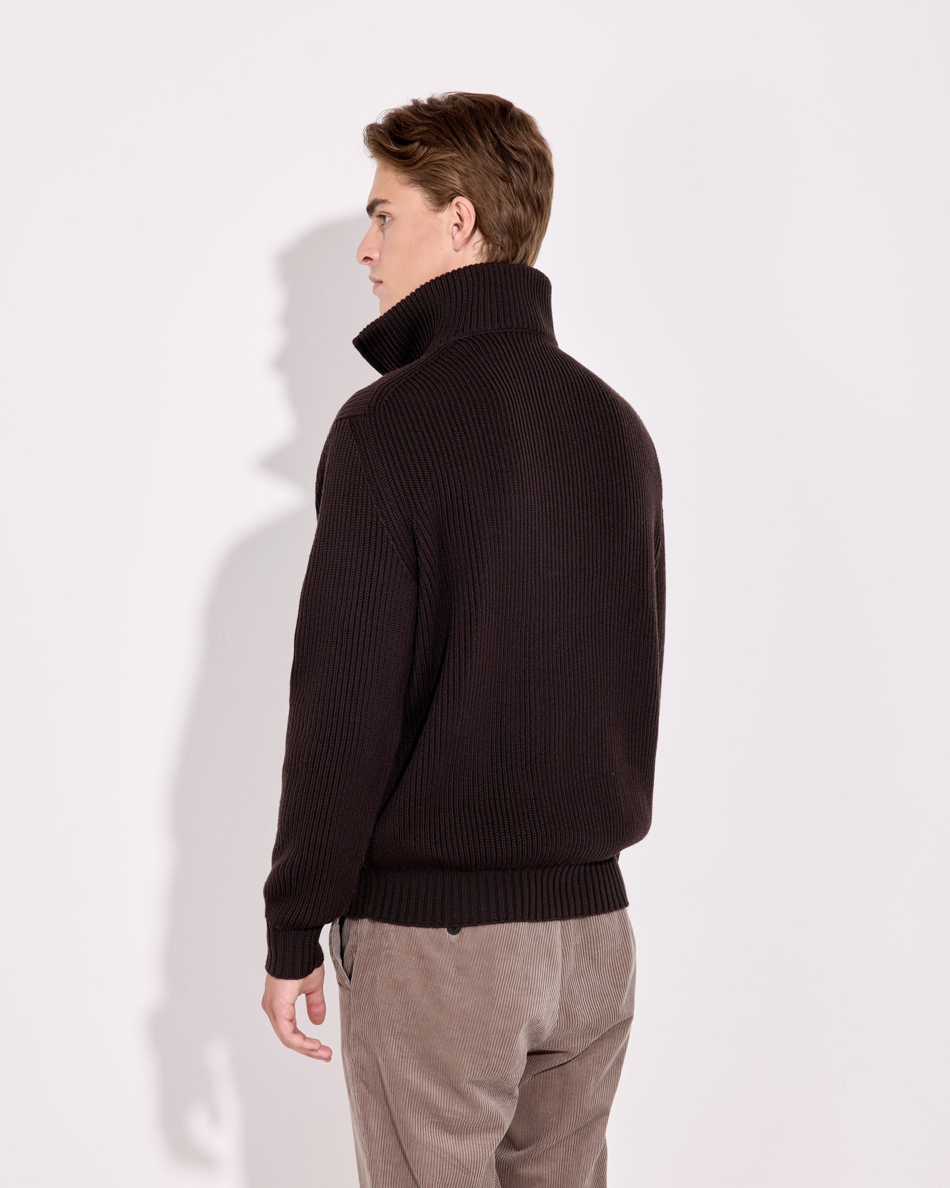 Maglia mezza zip lana merino cioccolato