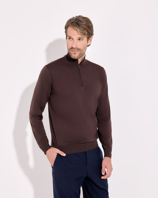 Maglia mezza zip royal merino cioccolato