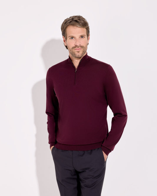 Maglia mezza zip royal merino rosso bruciato