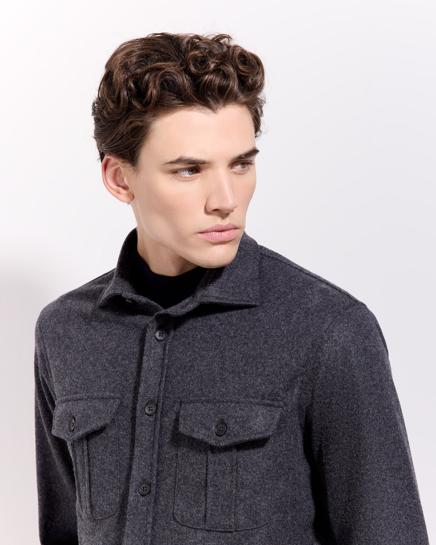 Overshirt in tessuto infeltrito lana cashmere antracite
