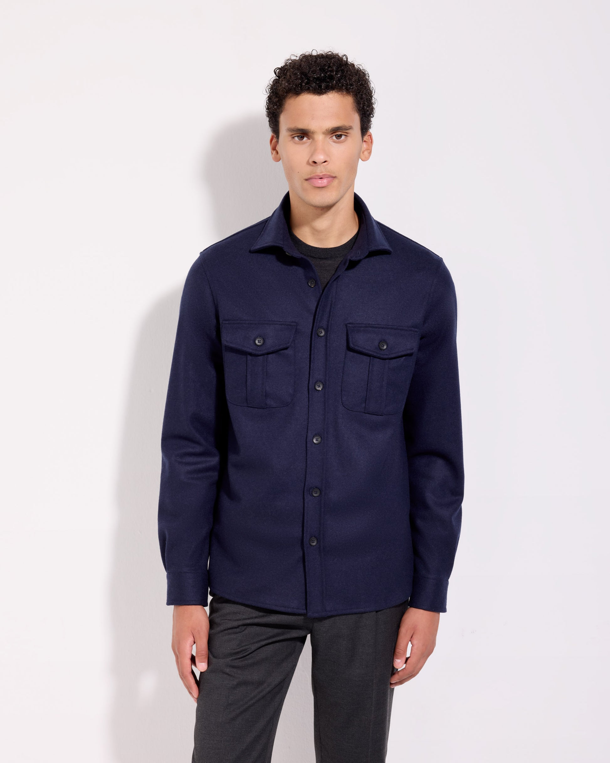Overshirt in tessuto infeltrito lana cashmere blu navy