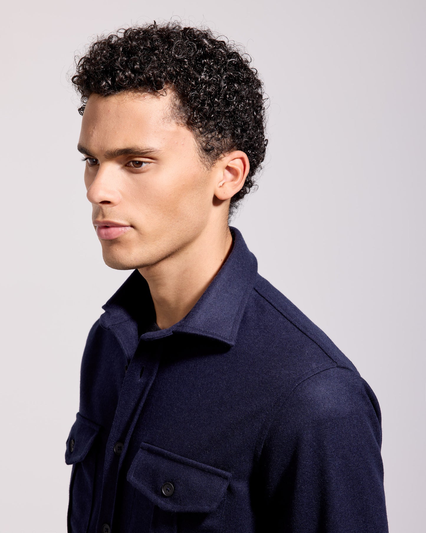 Overshirt in tessuto infeltrito lana cashmere blu navy