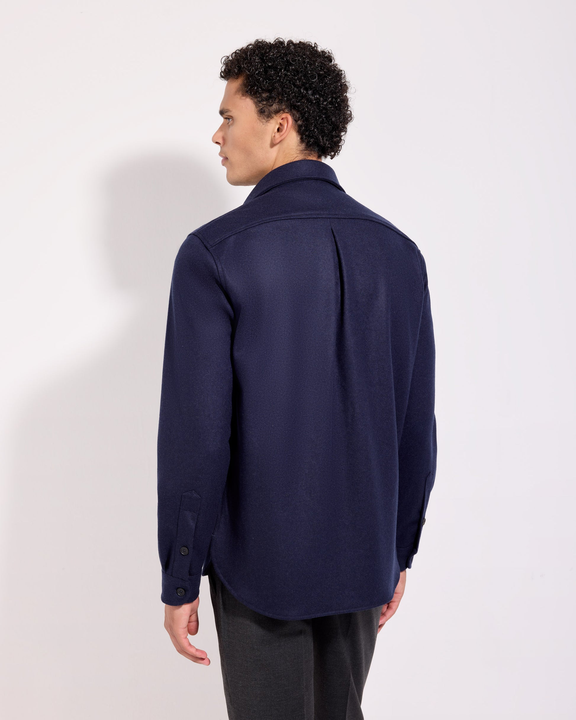 Overshirt in tessuto infeltrito lana cashmere blu navy