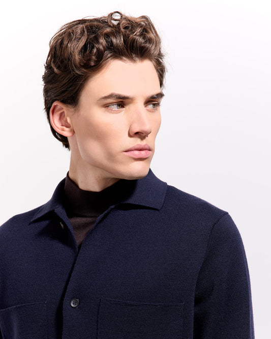 Overshirt punto milano lana merino blu navy