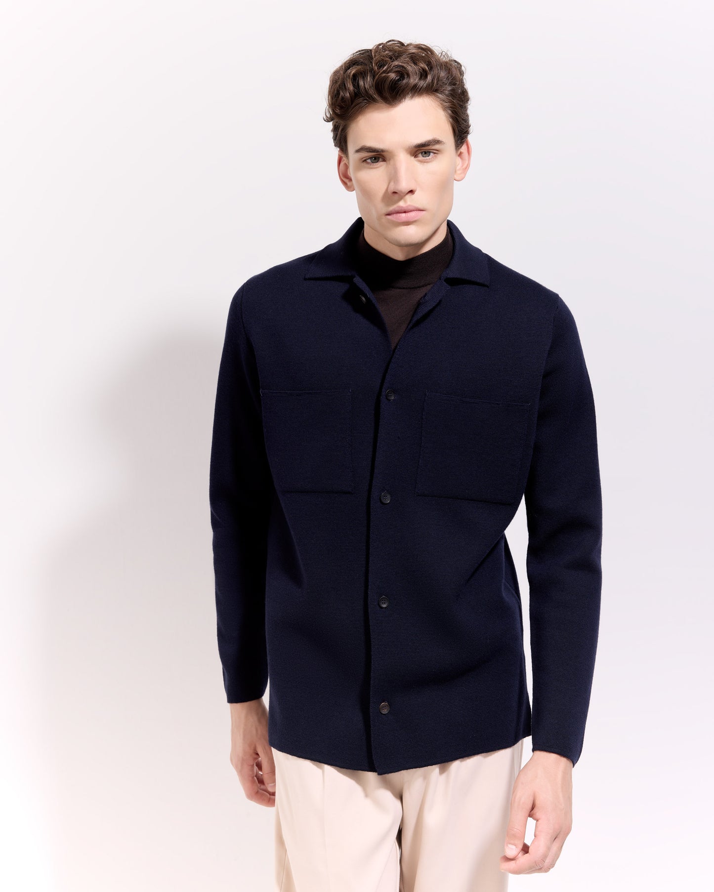 Overshirt punto milano lana merino blu navy