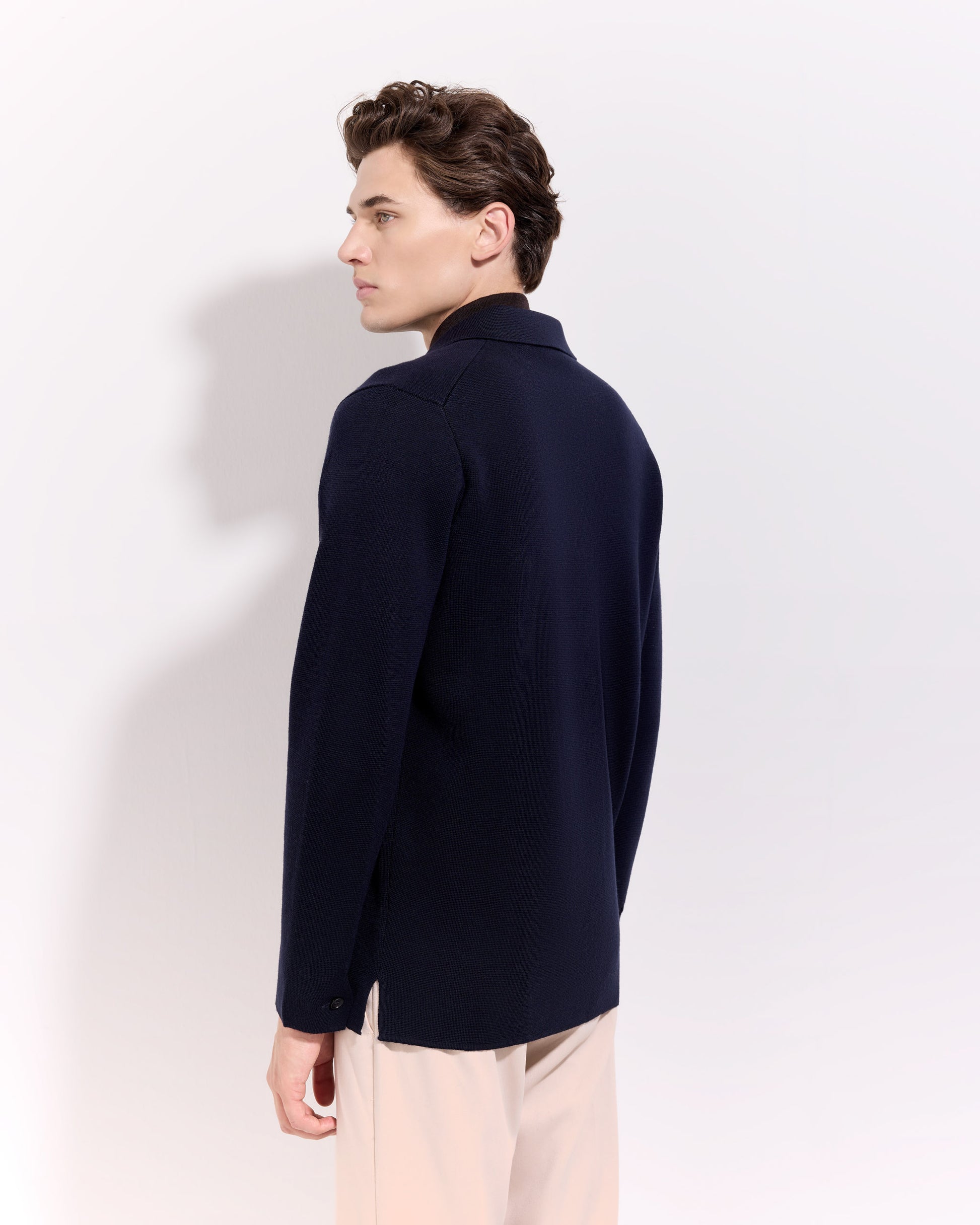 Overshirt punto milano lana merino blu navy
